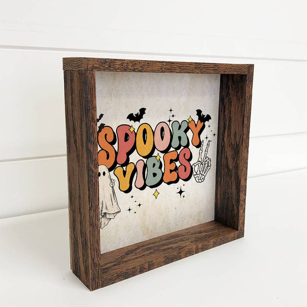 Spooky Vibes - Cute Halloween Word Art - Framed Canvas Art