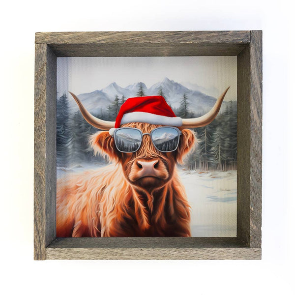 Santa Highland Cow - Cute Holiday Animal Canvas Art - Framed
