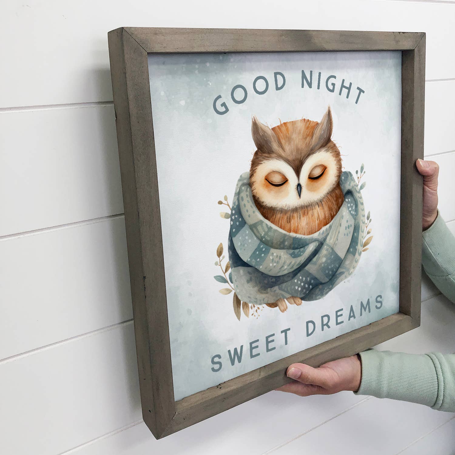 Good Night Owl in Blanket - Cute Animal Nursery Canvas Art