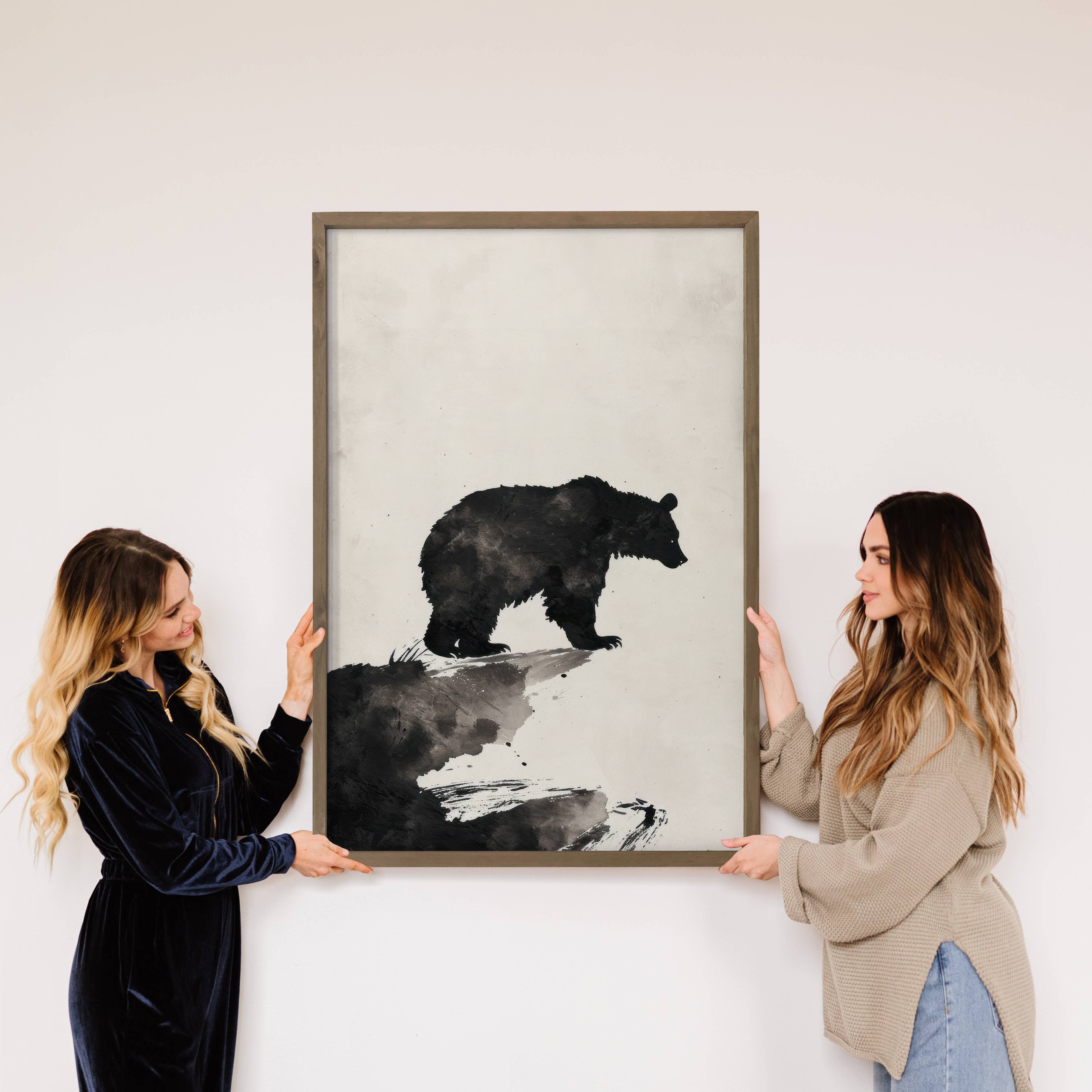 Black Bear Overlook - Cabin Canvas Art - Wood Framed Art