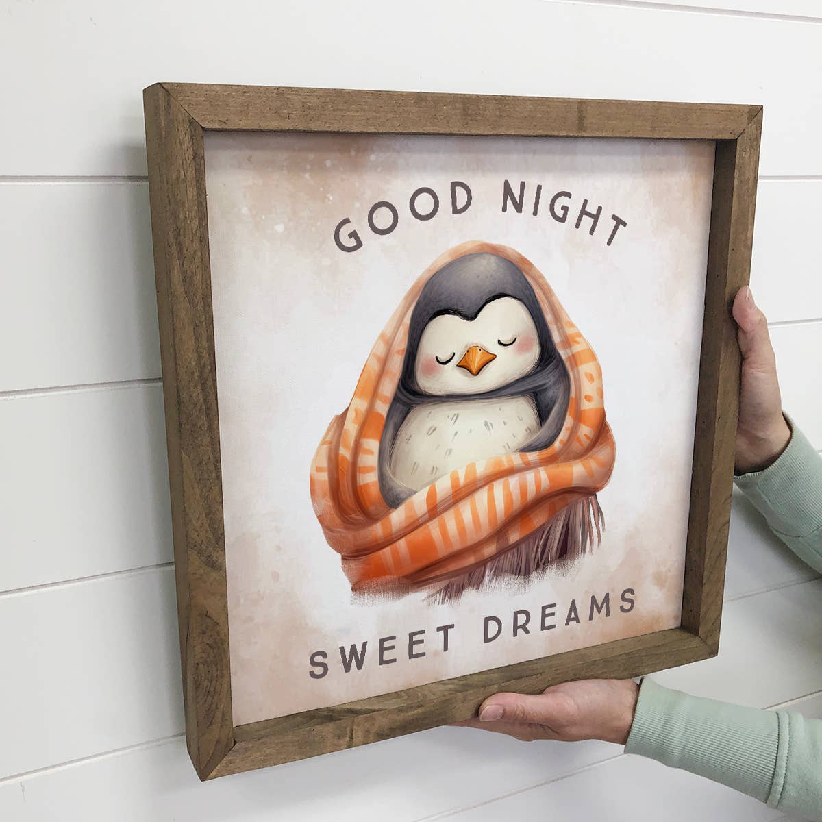 Good Night Penguin in Blanket - Cute Animal Nursery Wall Art