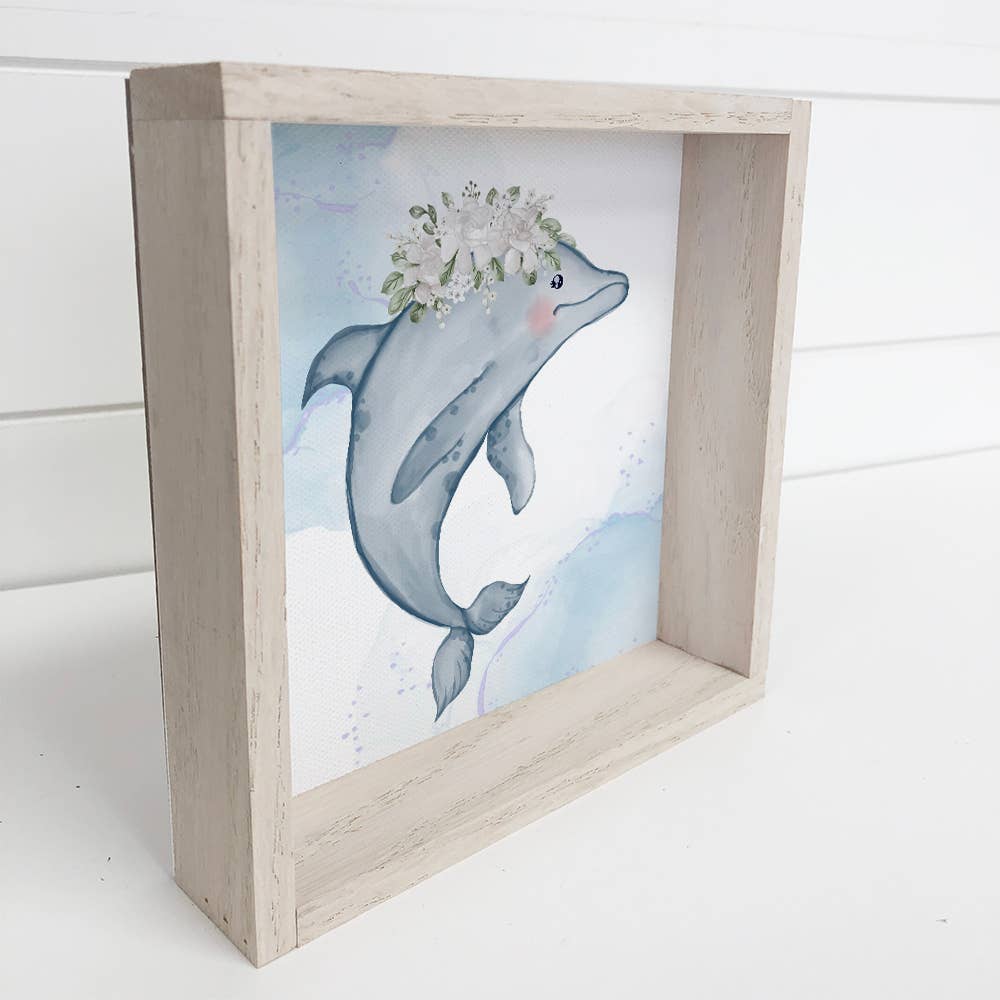 Cute Dolphin Wood Sign - Ocean Theme Room Decor Art