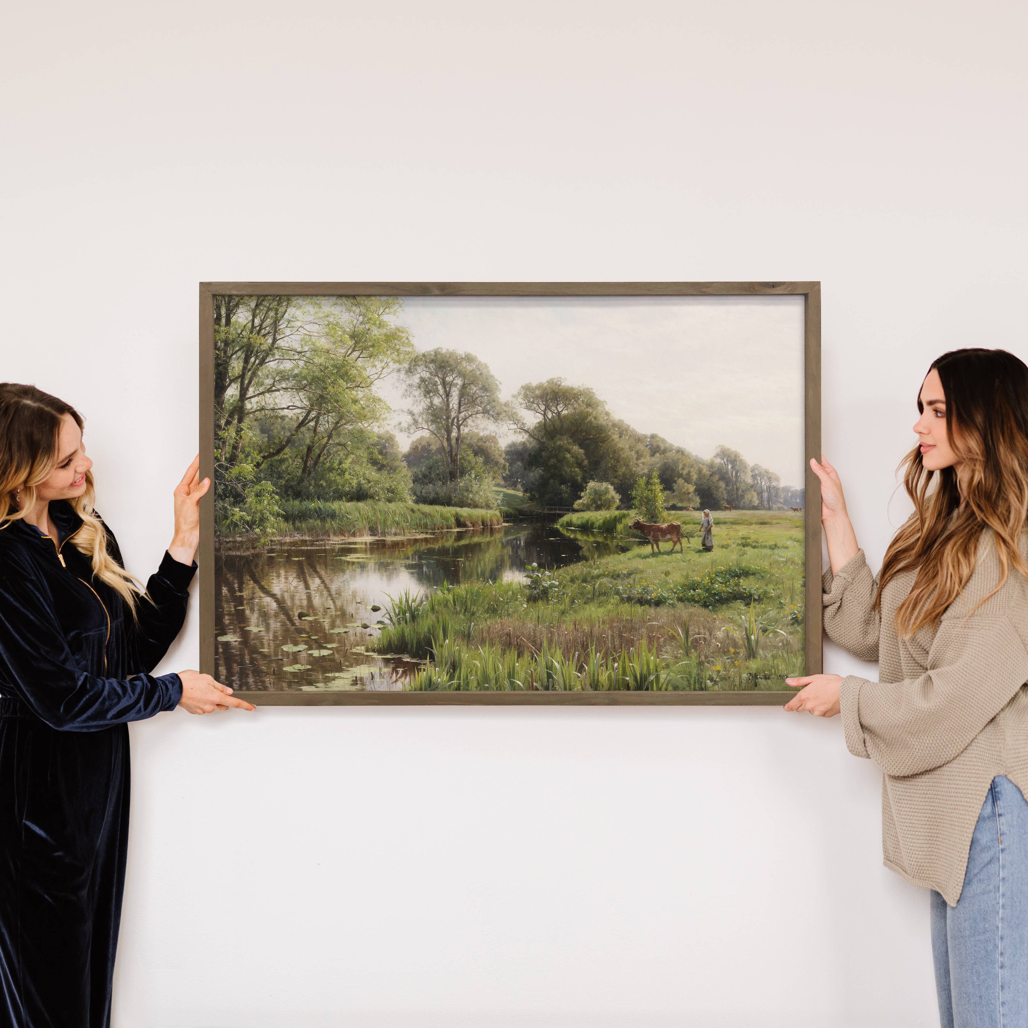 Farmgirl By the River - Farmhouse Canvas Art - Wood Framed