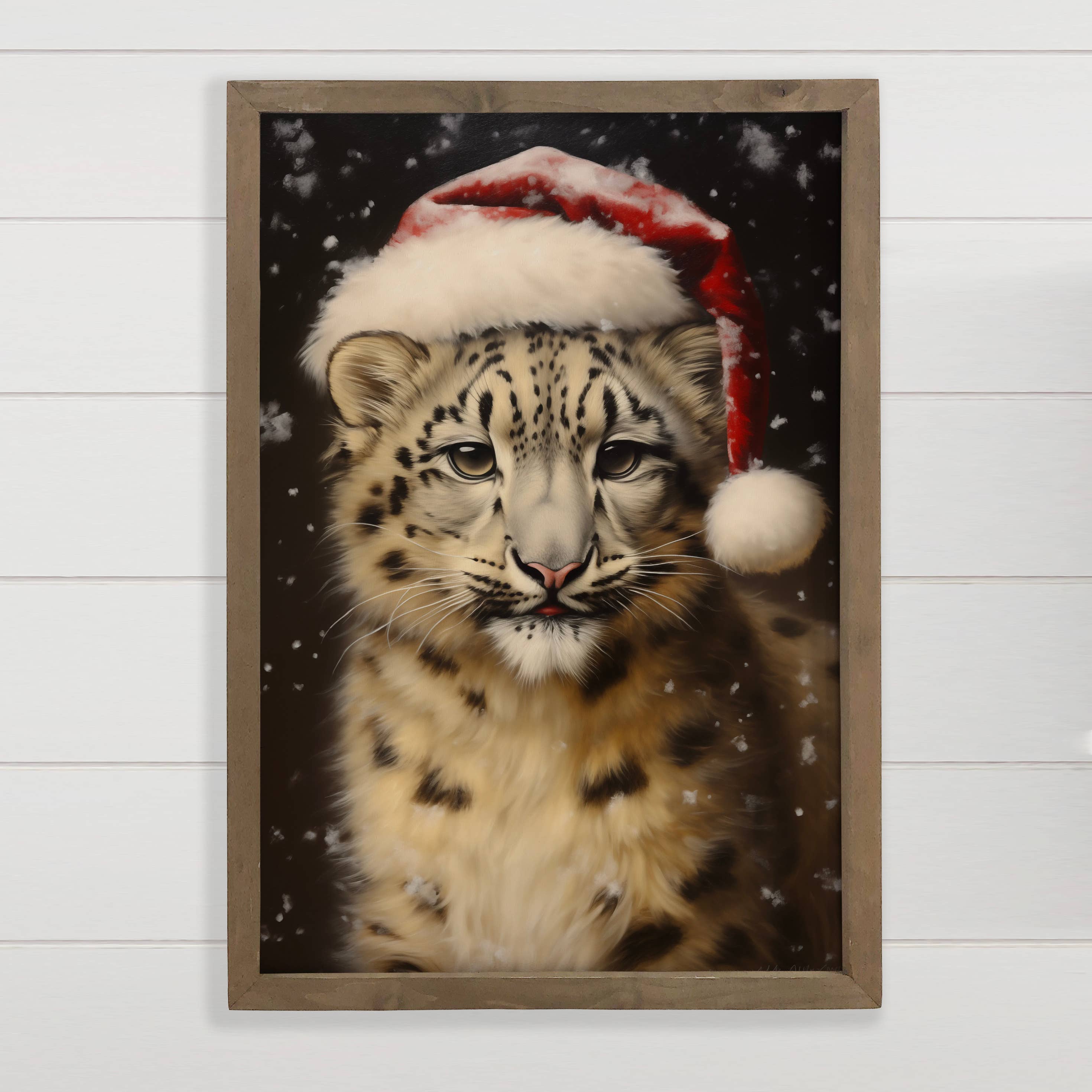 Christmas Snow Leopard - Animal Christmas Canvas Art