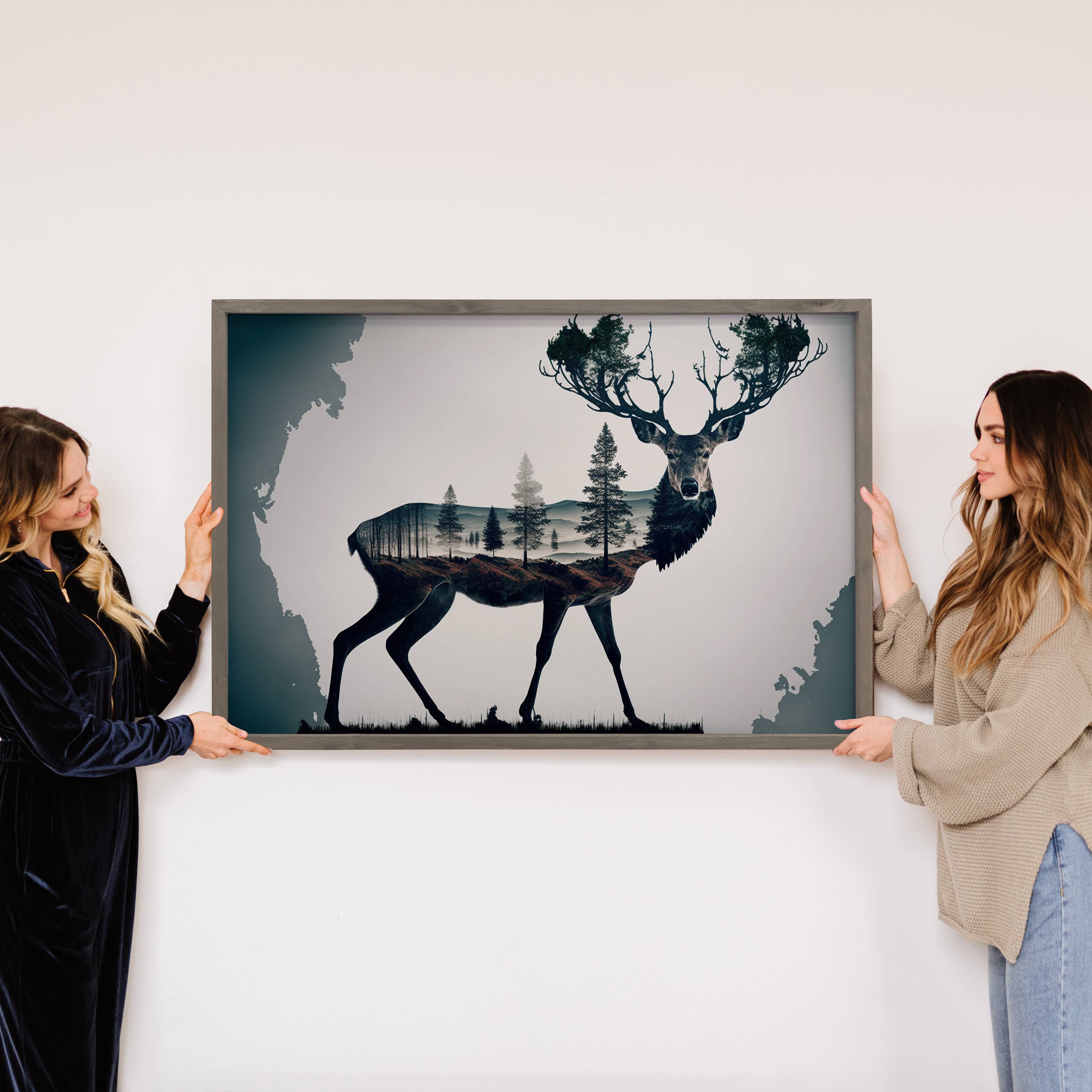 Elk Double Exposure - Wildlife Canvas Art - Wood Framed Art