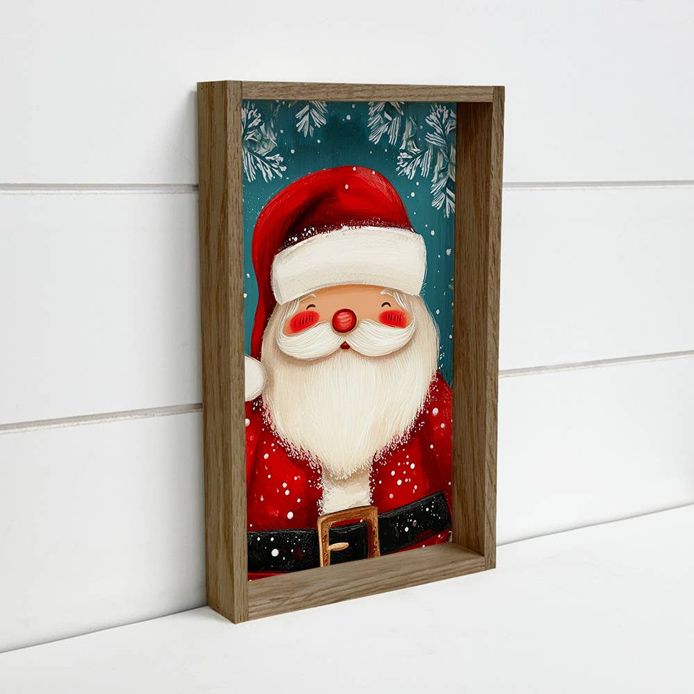Cute Folksy Santa - Christmas Canvas Art - Wood Framed Art