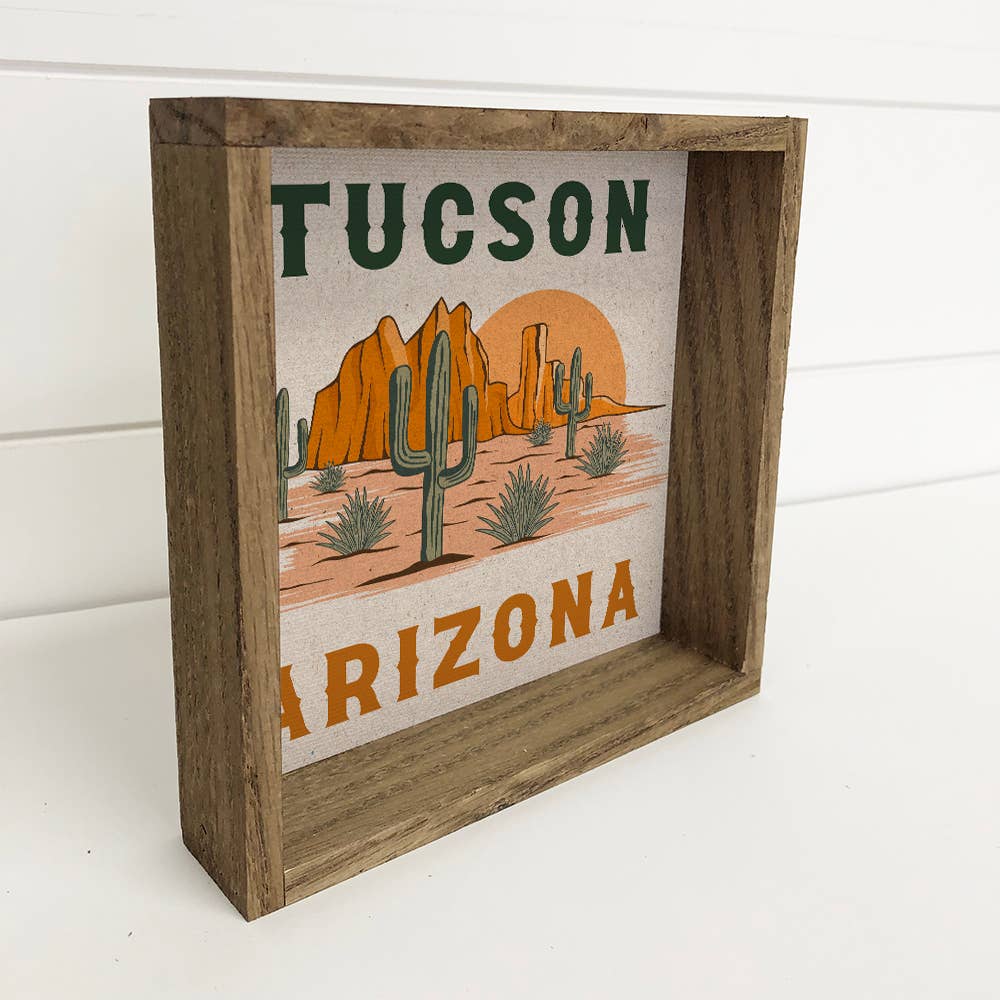 Desert Retro Cactus - Desert Canvas Art - Wood Framed Art