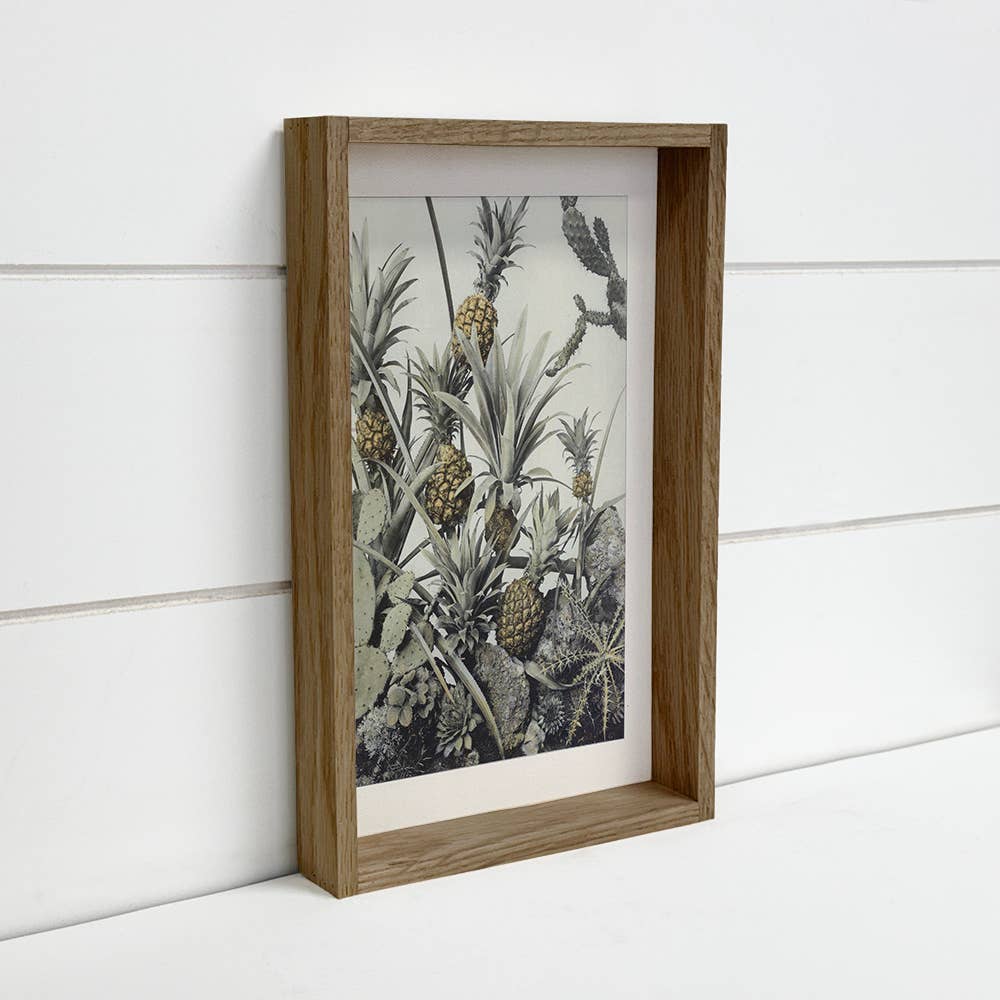 Pineapple and Cactus - Nature Fruit Canvas Art - Wood Framed