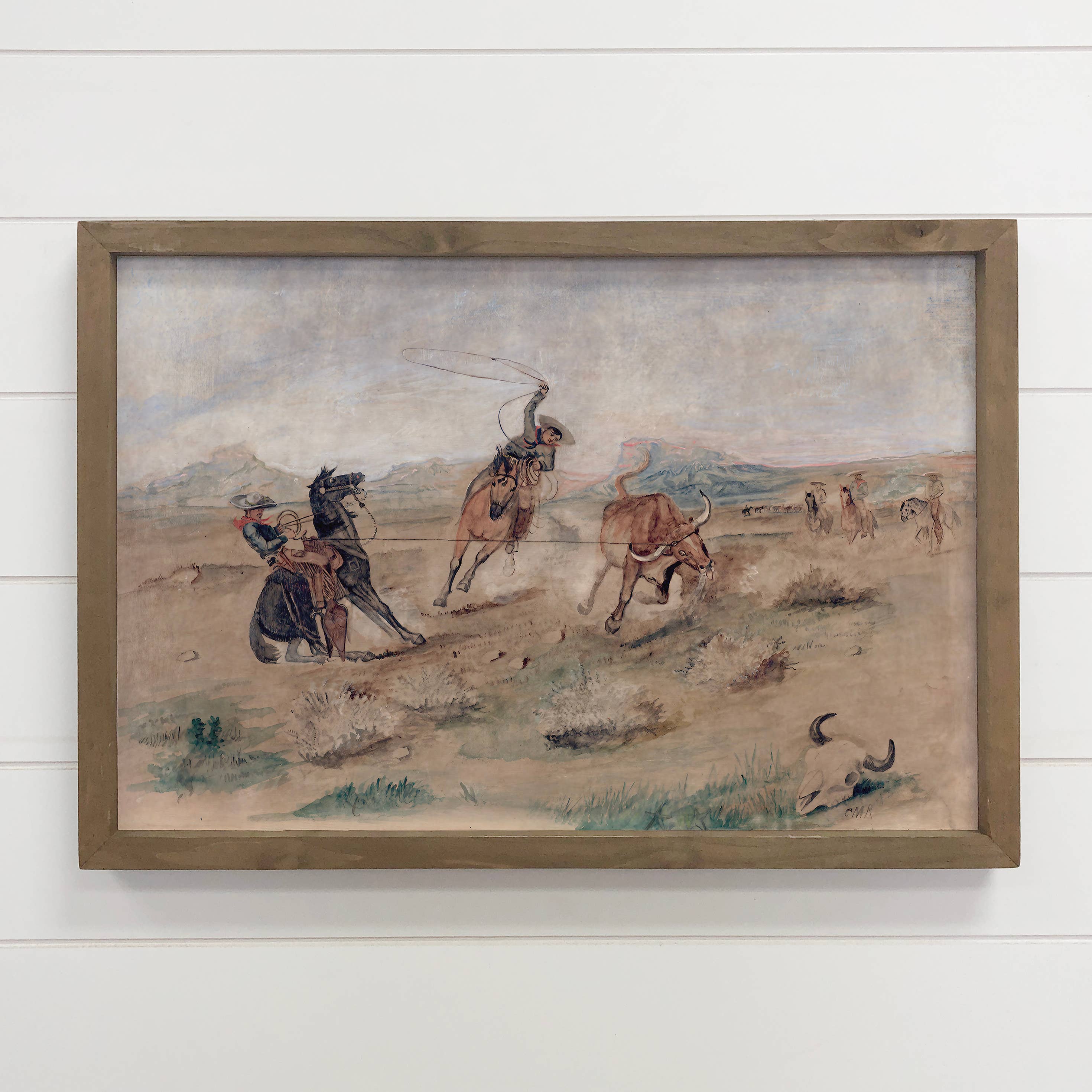 Cowboys Roping Bulls - Cowboy Canvas Art - Wood Framed Art