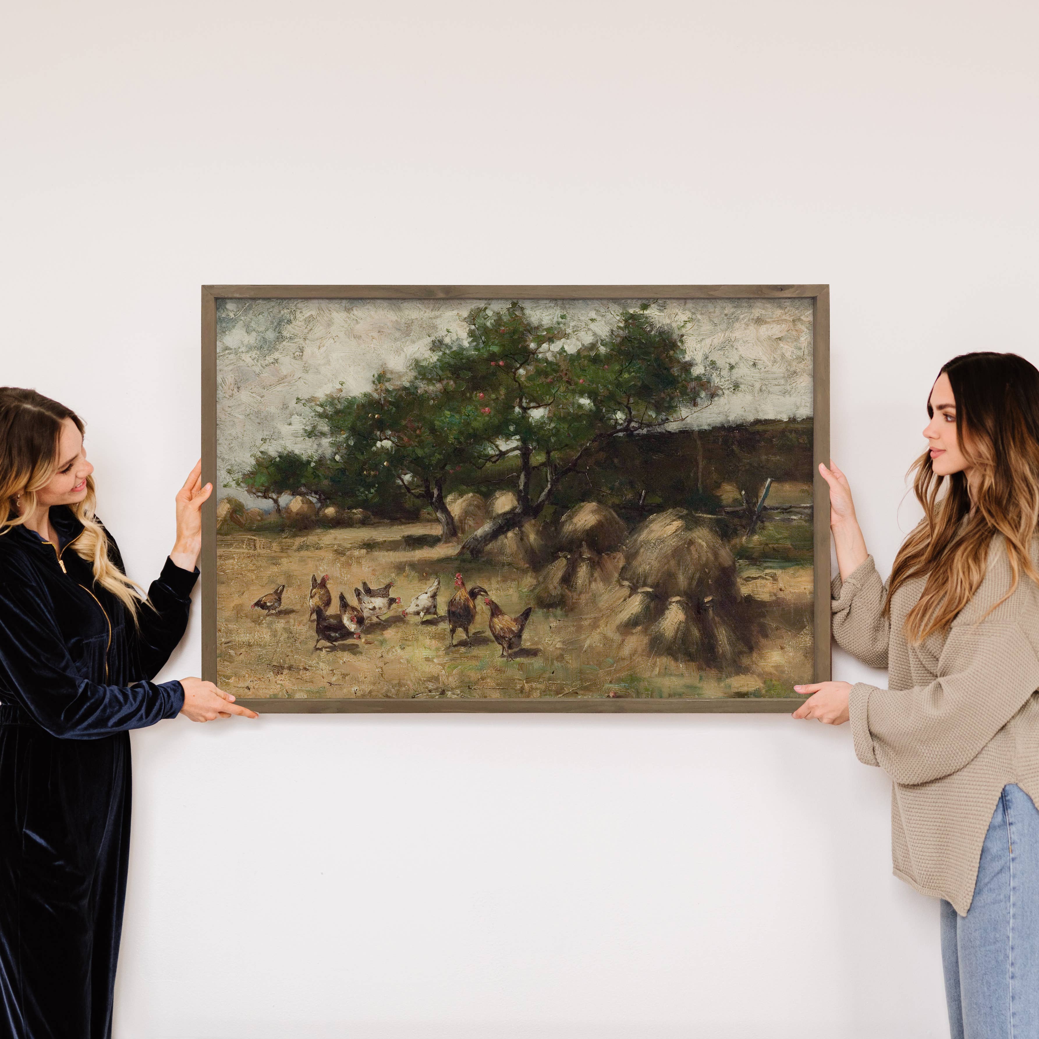 Chickens on the Farm - Farmhouse Canvas Art - Framed Artwork