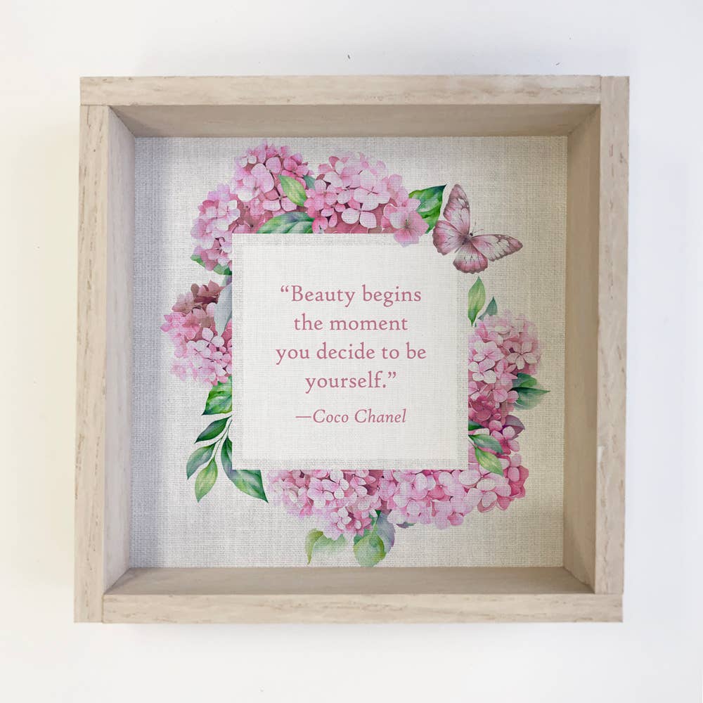 Pink Hydrangeas Beauty Begins Quote - Flower Word Canvas Art
