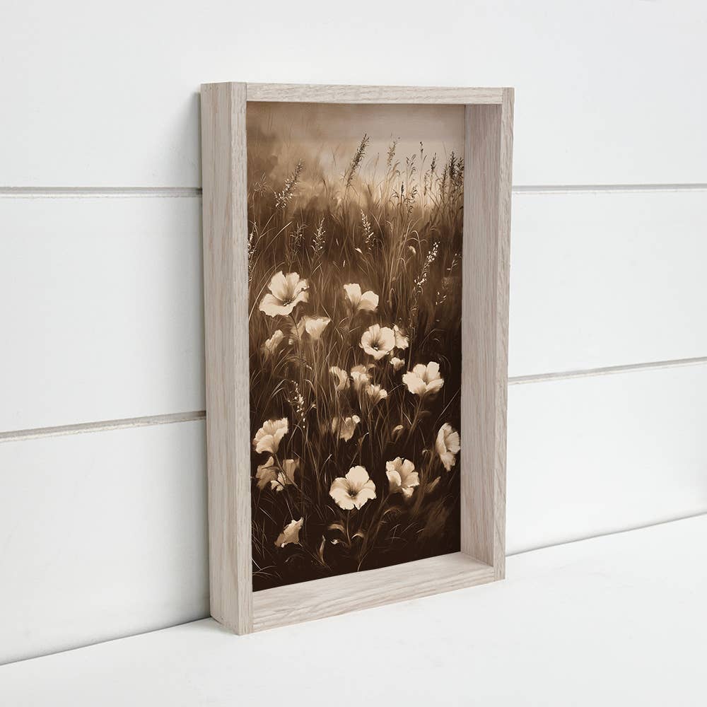 Sepia Wildflowers - Wildflower Canvas Art - Wood Framed Art