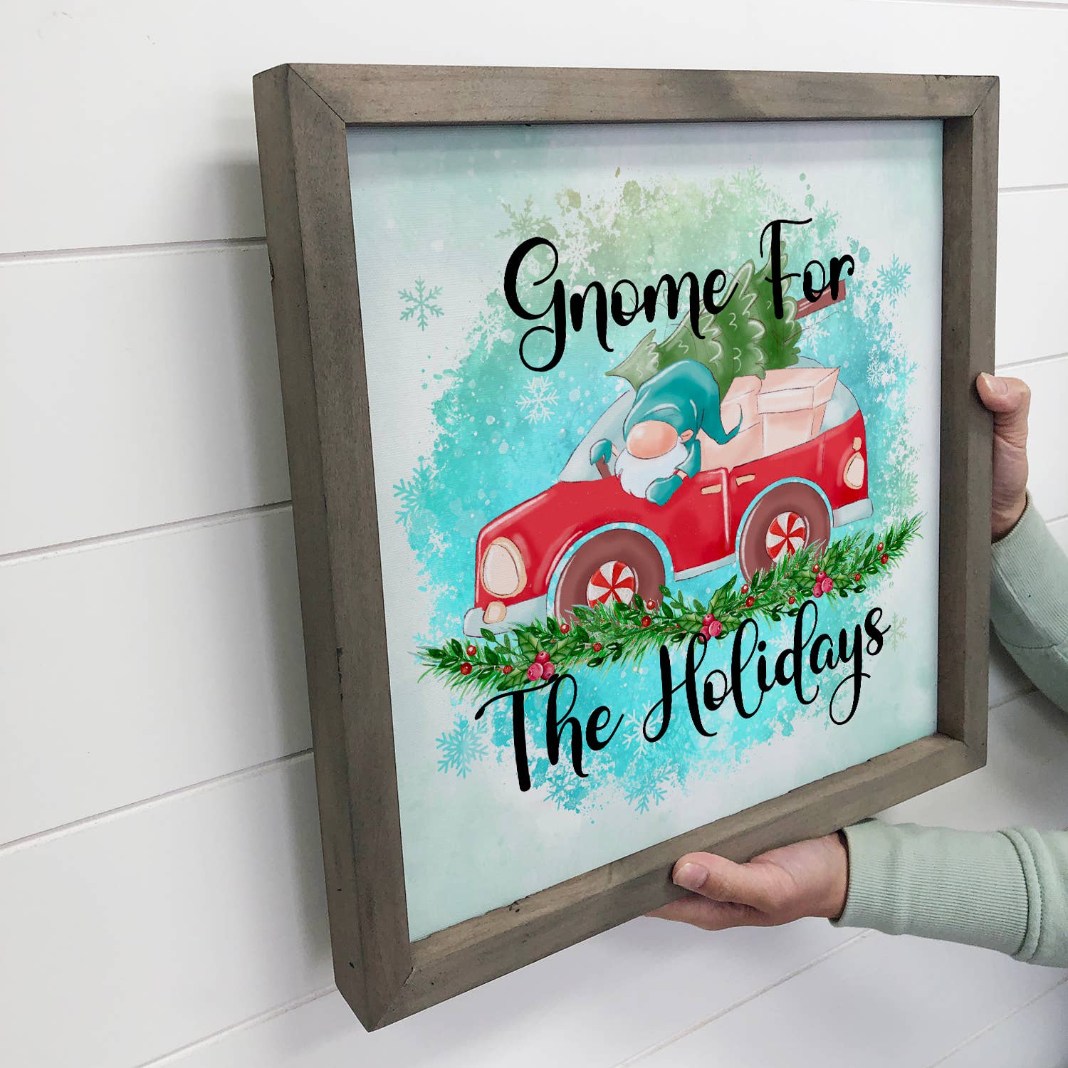 Gnome for the Holidays Fun Christmas Art Wood Frame Sign