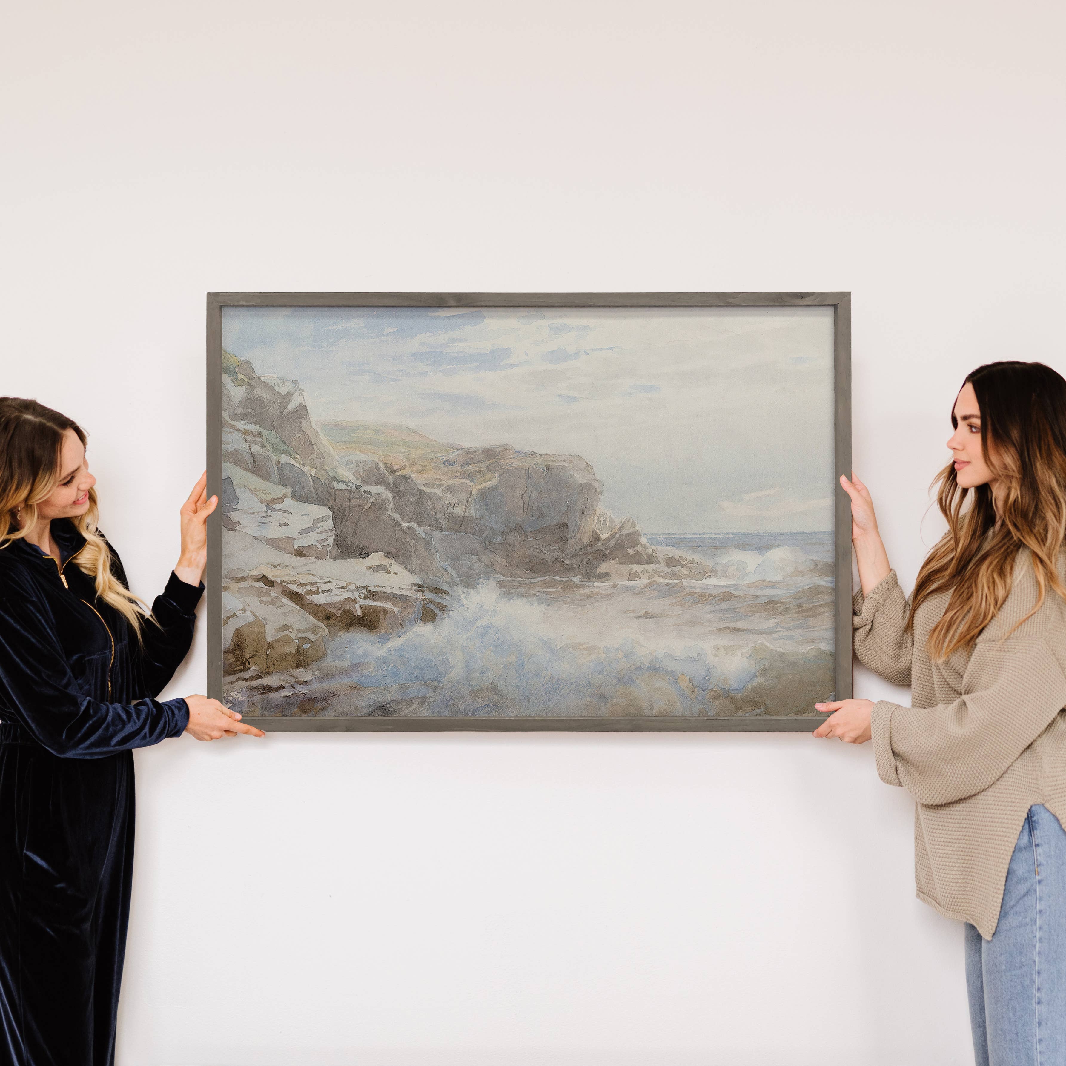 Crashing Waves on the Rocky Shore - Ocean Canvas Art - Frame