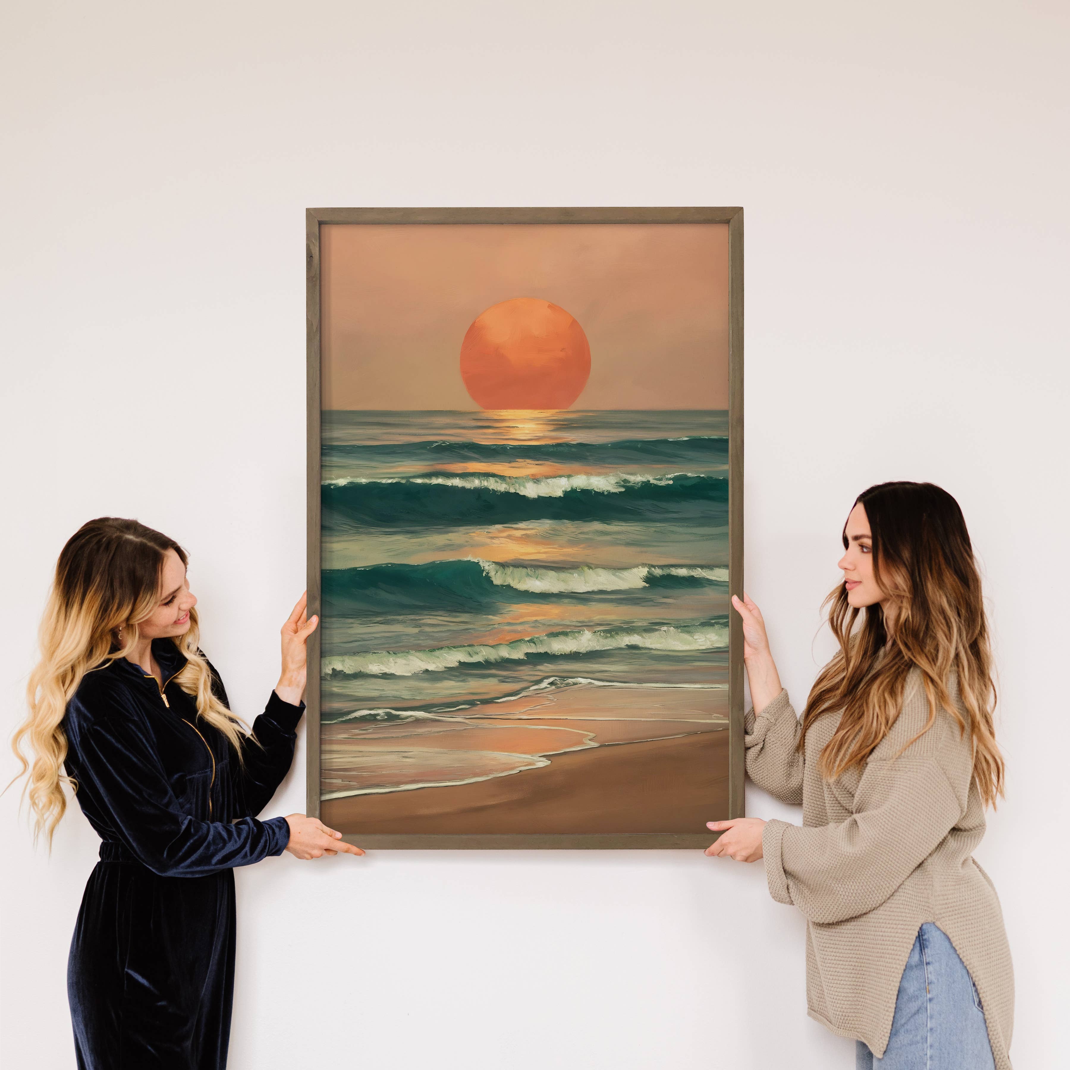 Bronze Beach Sunset Waves - Beach House Wall Art - Framed