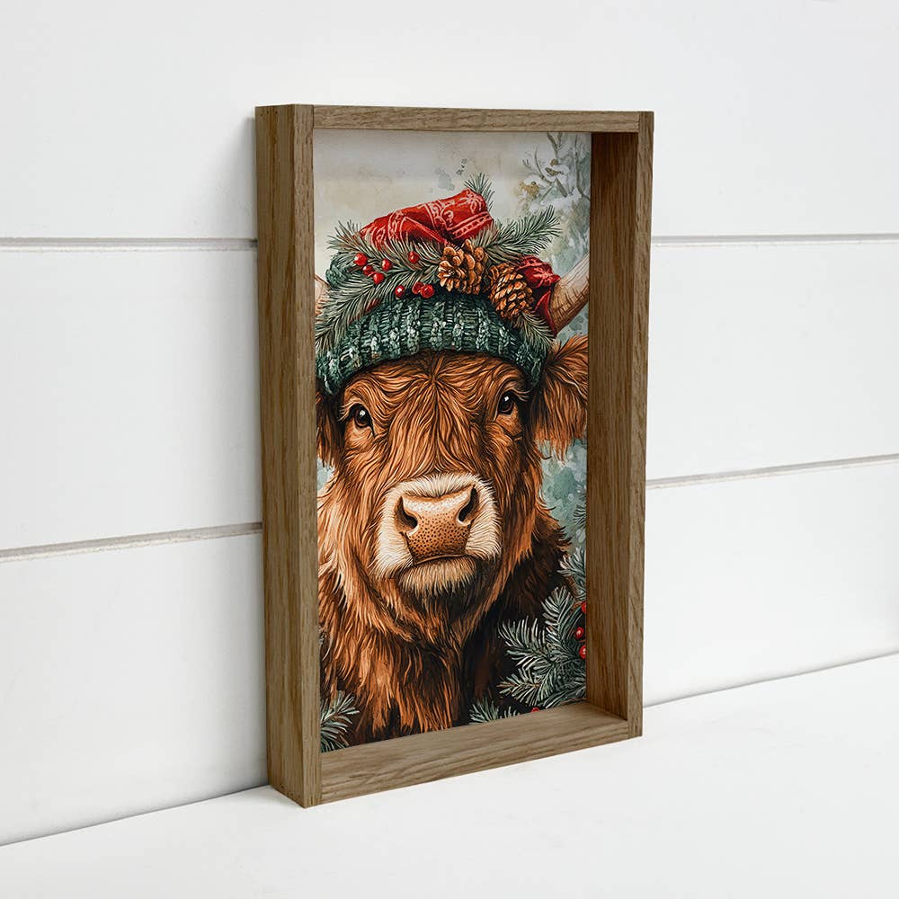 Christmas Winter Long Haired Cow - Holiday Cow Wall Art