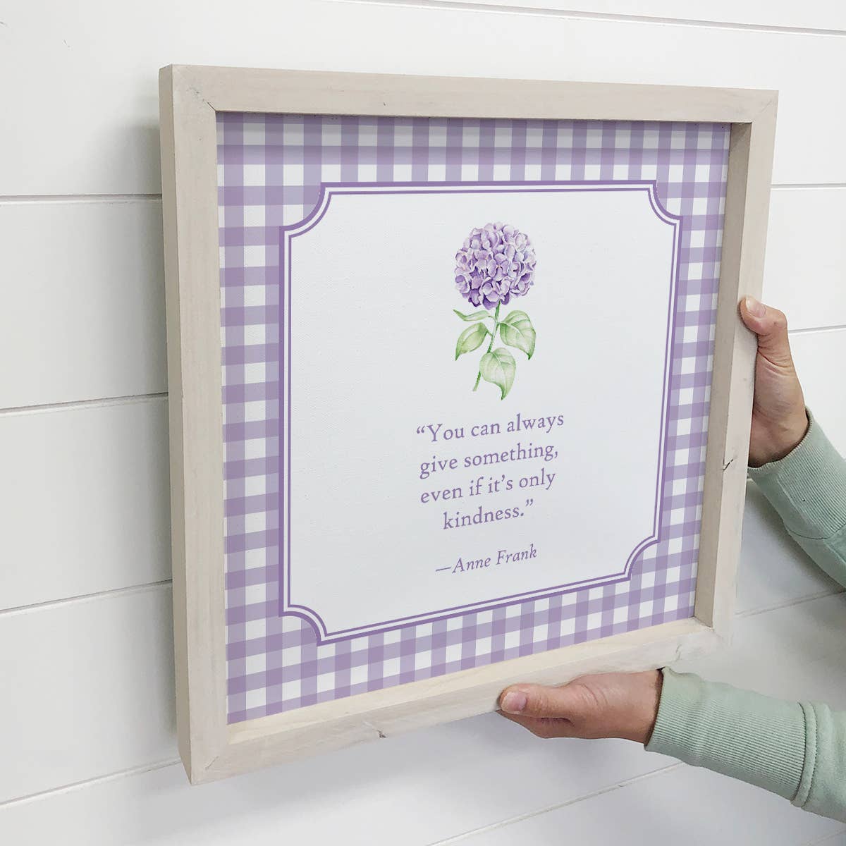 Hydrangeas Give Kindness Purple Gingham - Flower Canvas Art