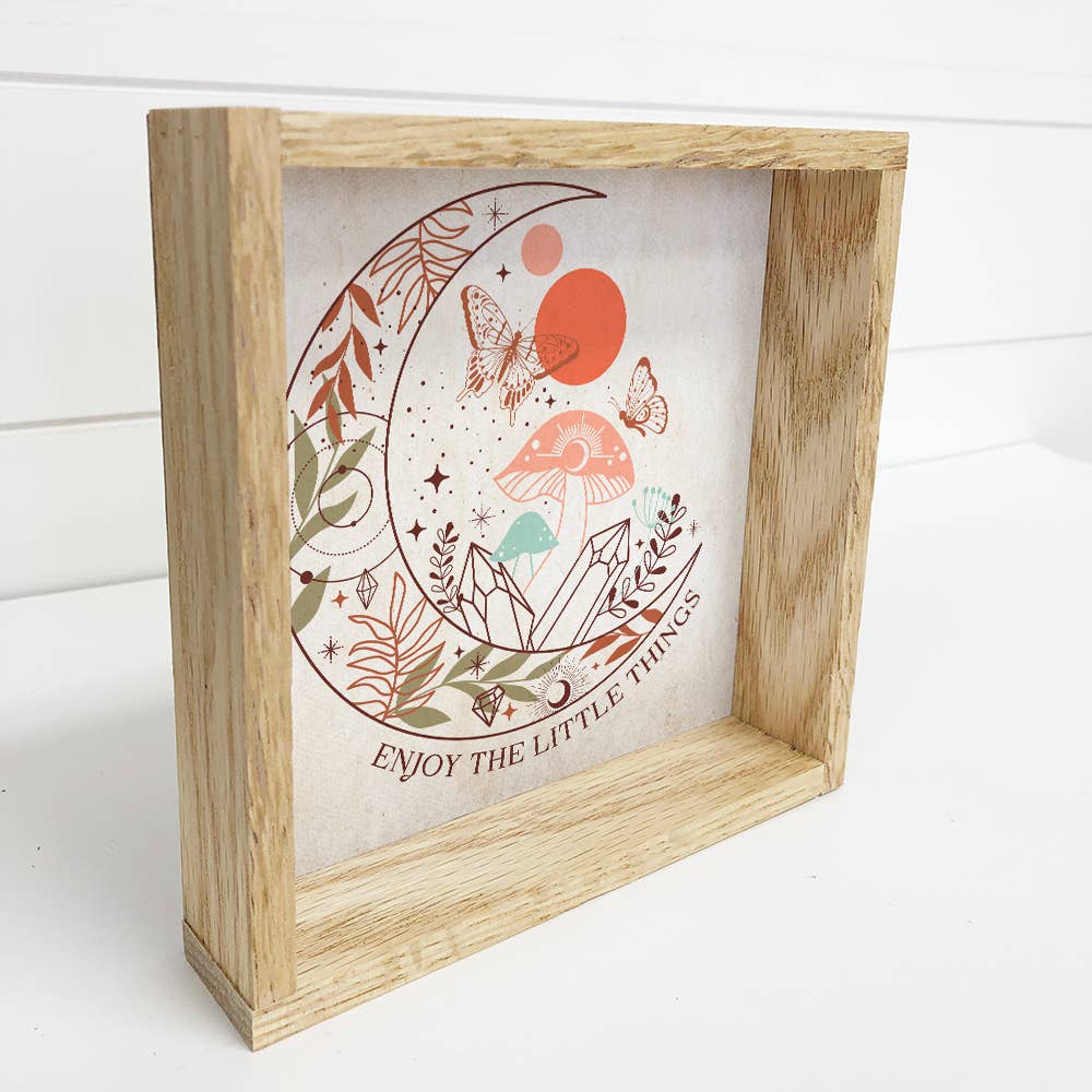 Boho Enjoy The Little Things Moon Mushrooms - Boho Wall Art