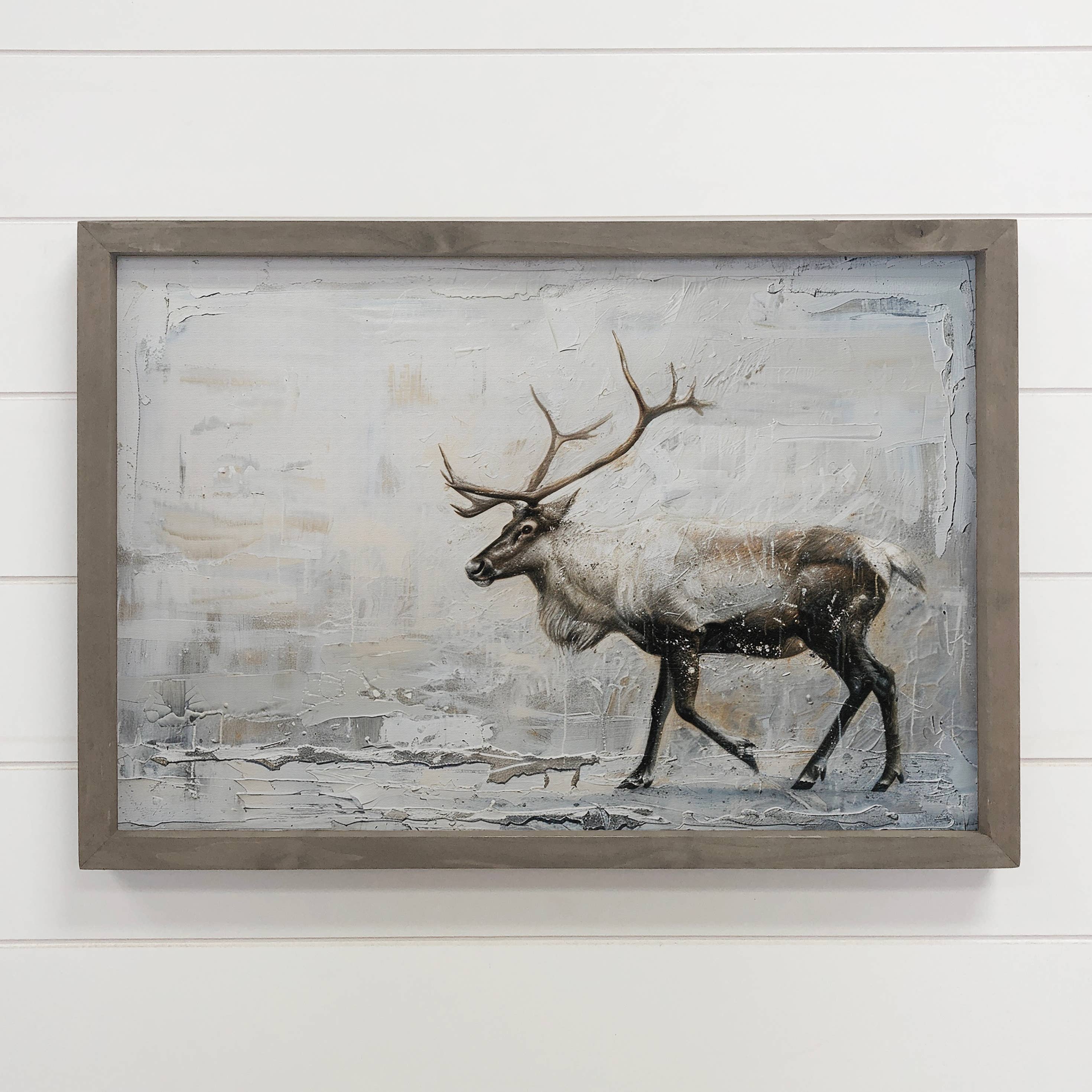 White Snow Reindeer - Winter Canvas Art - Wood Framed Art