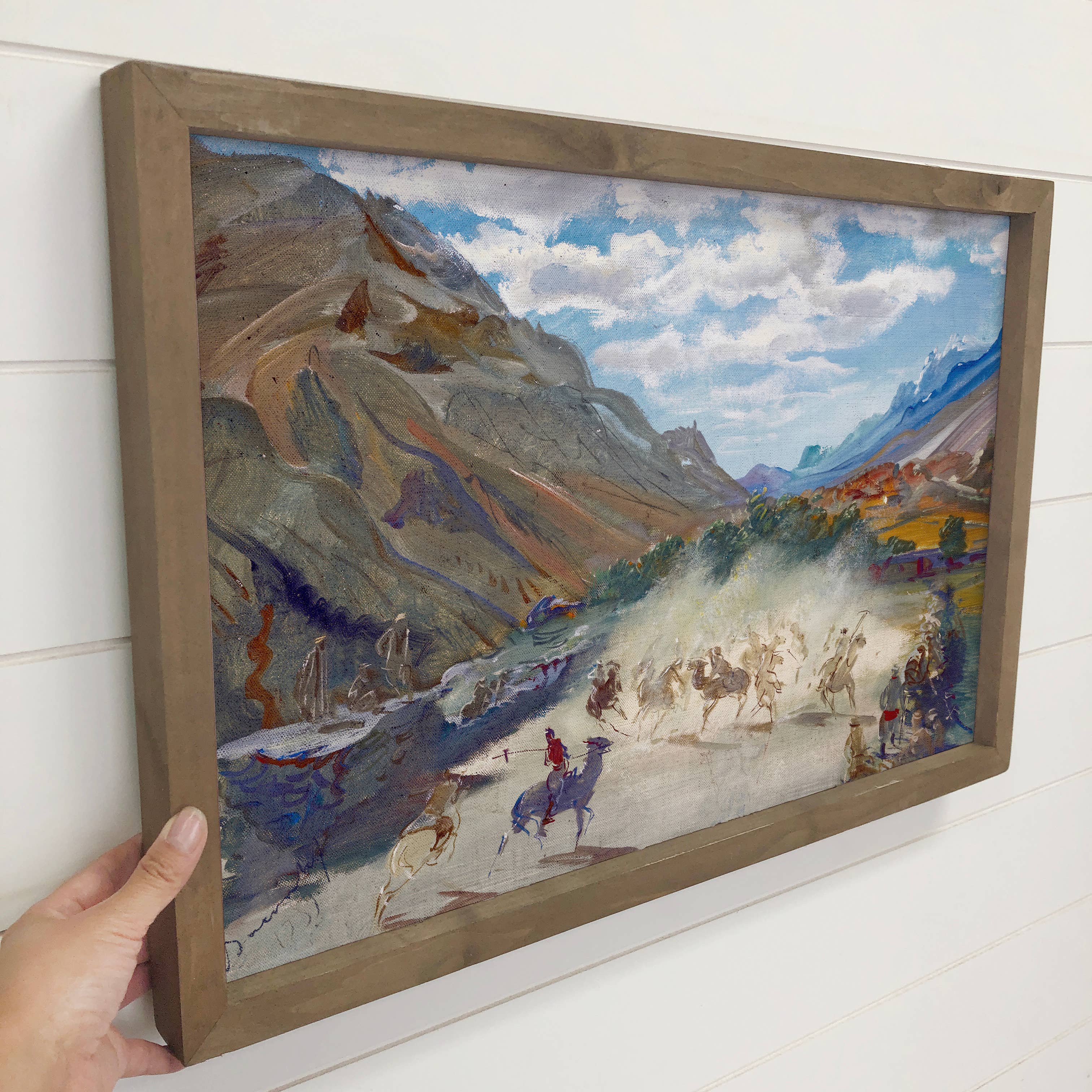 Mountain Polo Game - Landscape Canvas Art - Wood Framed Art