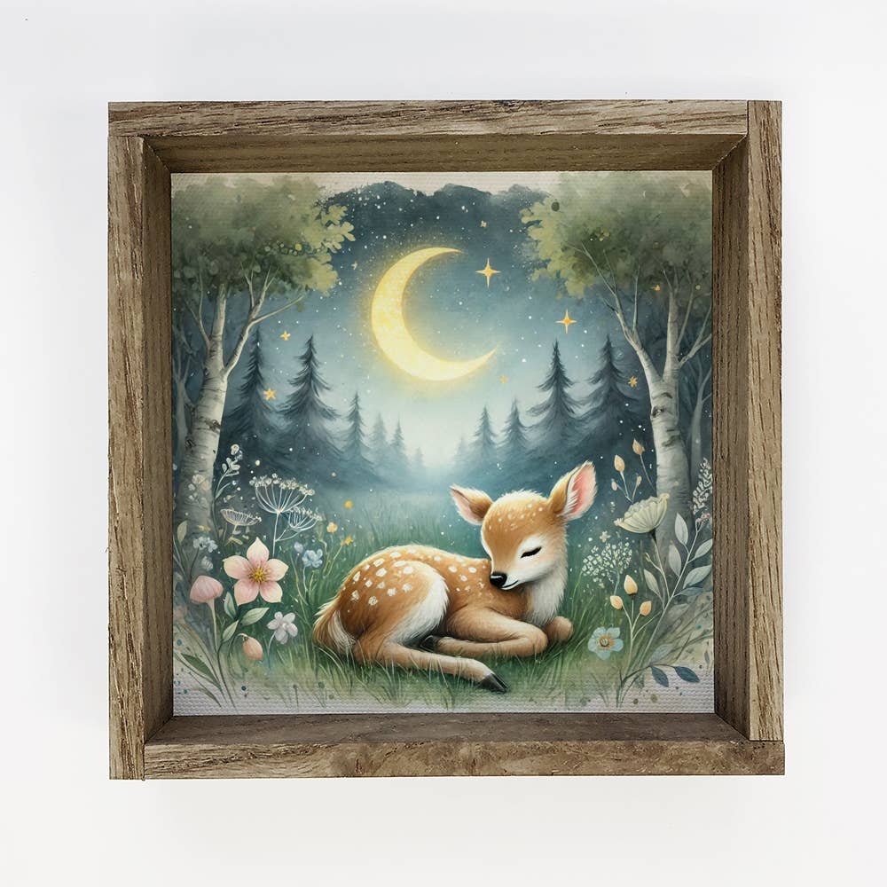 Woodland Nursery Sleeping Deer - Cute Animal Nursery Artwork