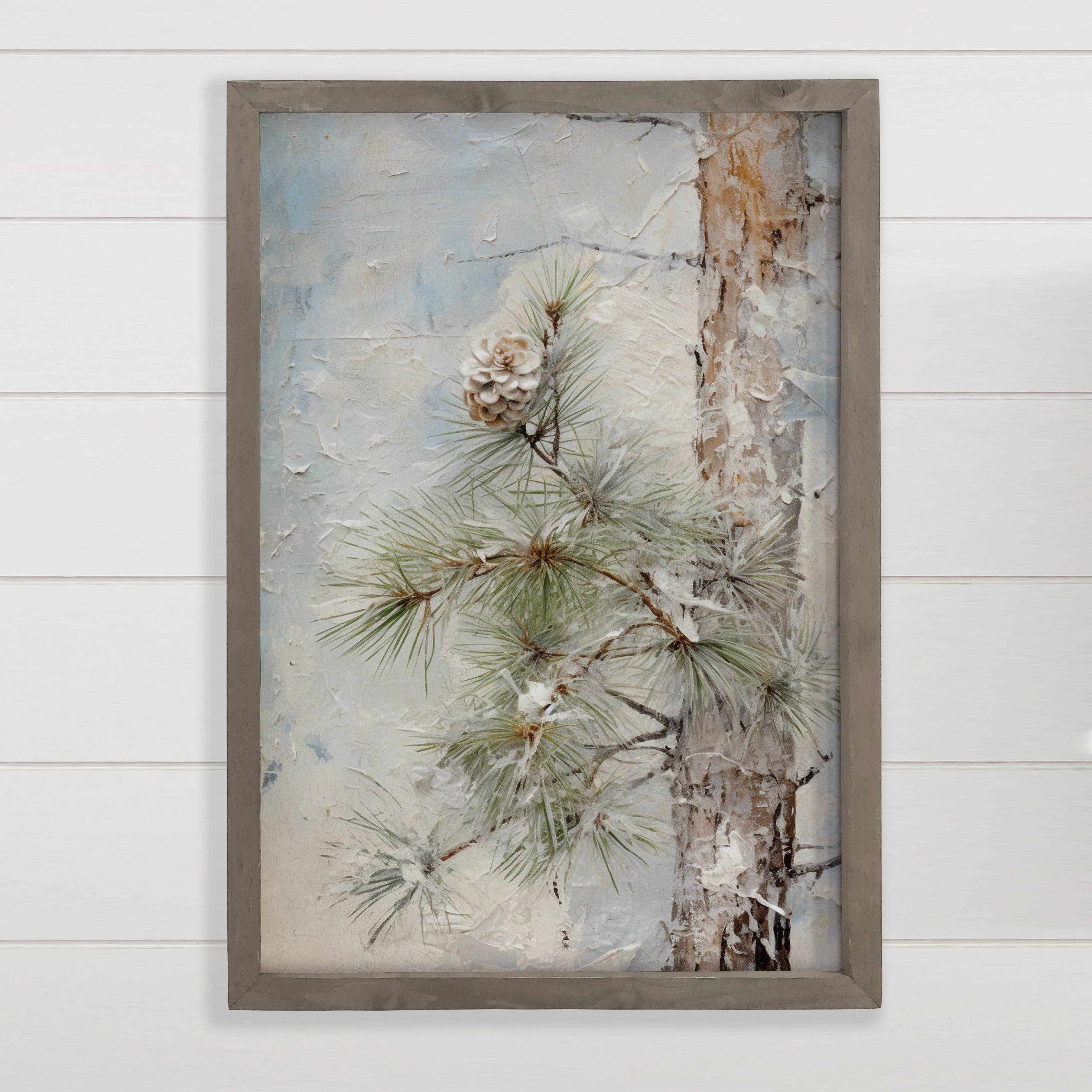 Pinecone Tree Painting - Pine Tree Canvas Art - Wood Framed