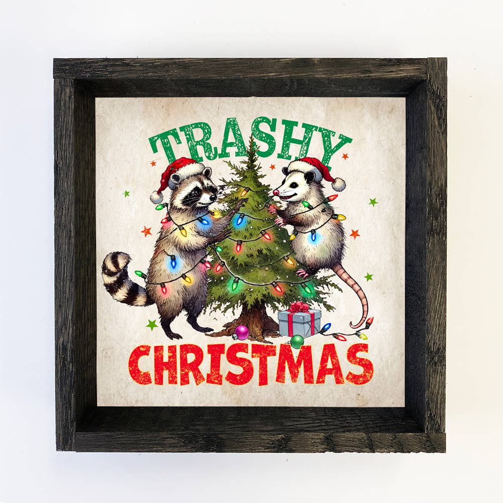 Trashy Christmas Raccoon Opossum - Funny Christmas Wall Art