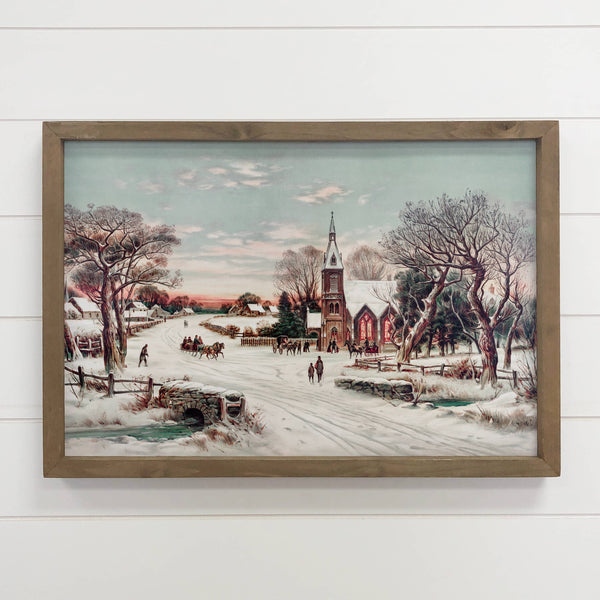 Christmas Eve Town - Holiday Canvas Art with Wood Frame