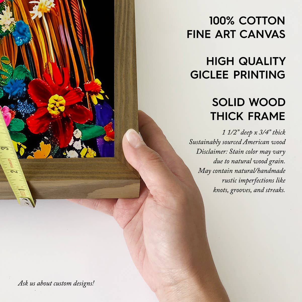 Colorful Floral Chicken - Chicken Canvas Art - Wood Framed