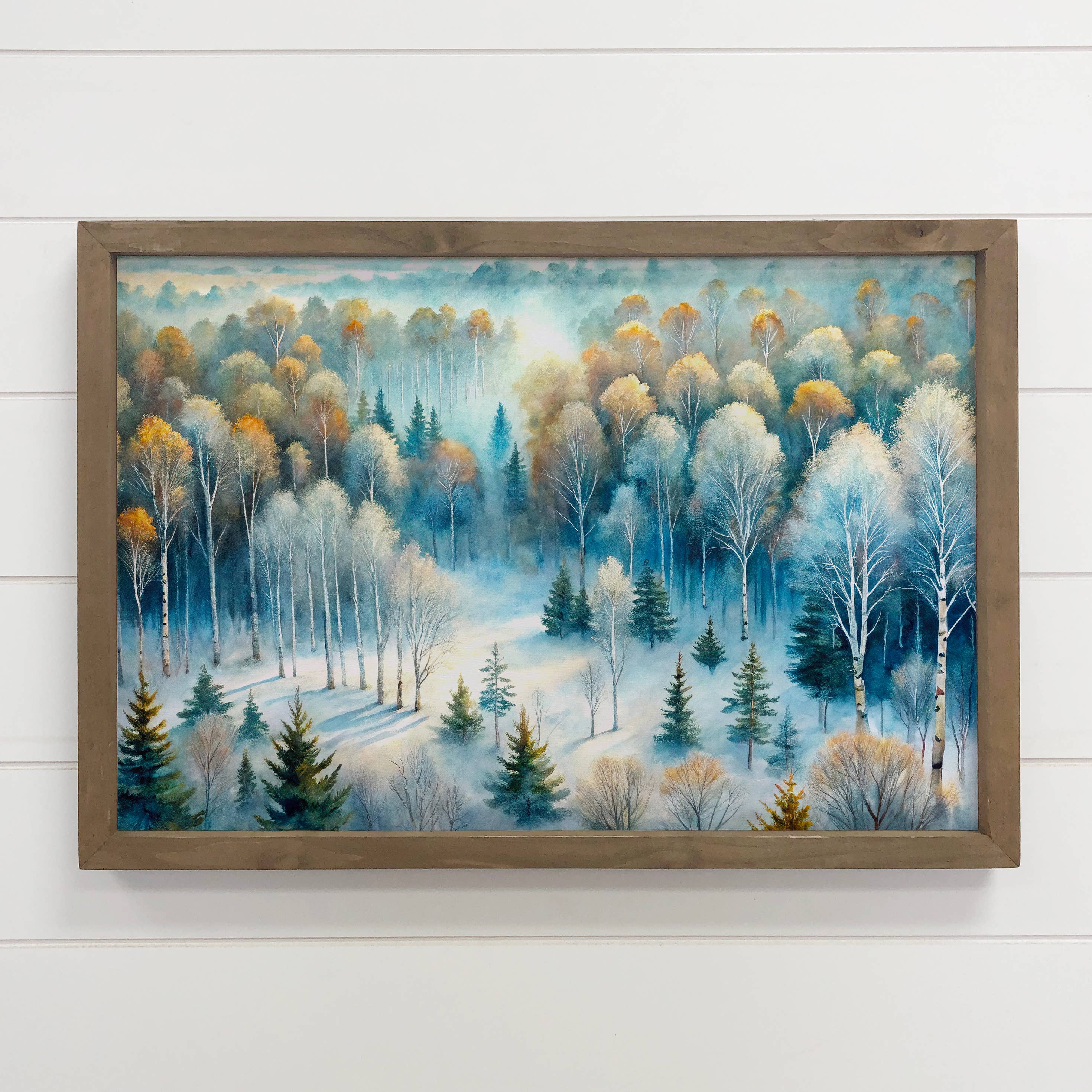 Winter Aerial Forest Painting - Winter Nature Canvas Art