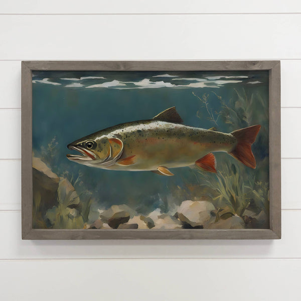 Trout Underwater Painting - Fish Canvas Art - Wood Framed