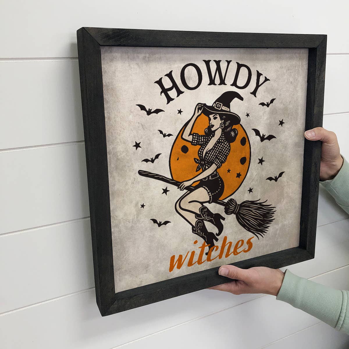 Howdy Witches Flying - Halloween Canvas Art - Wood Framed