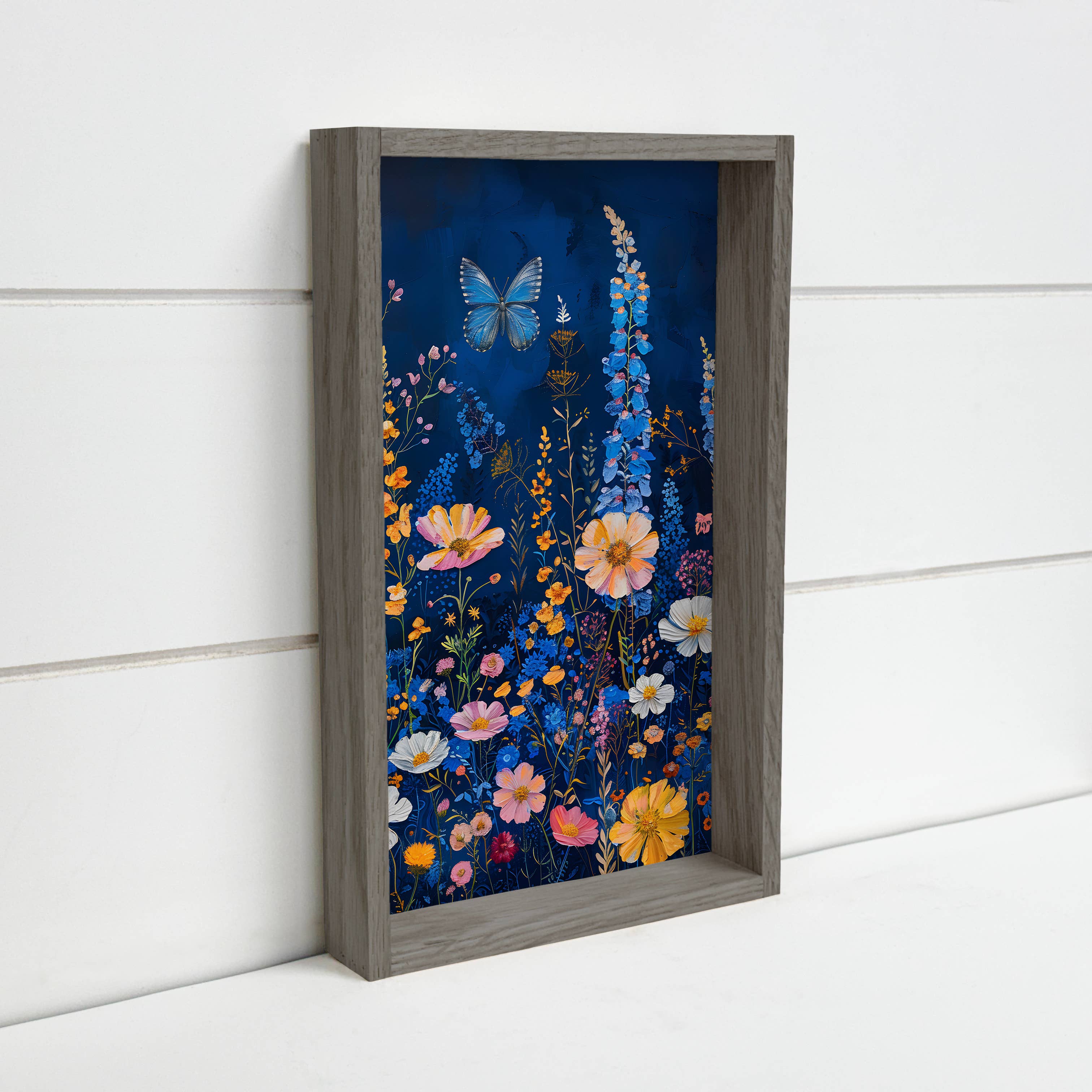 Blue Wildflowers - Cottage Wall Canvas Art - Wood Framed Art