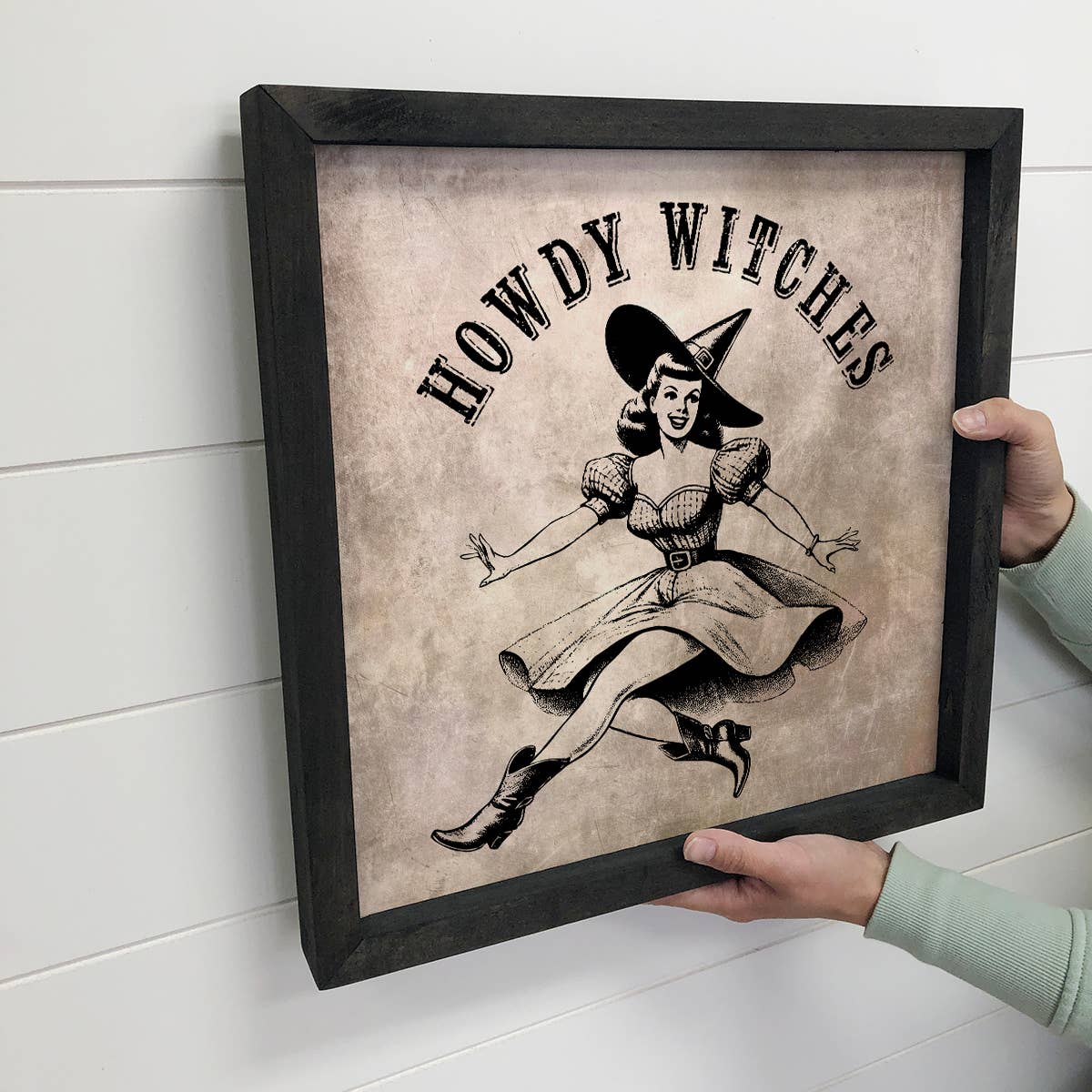 Howdy Witches - Halloween Cowgirl Canvas Art - Framed Art