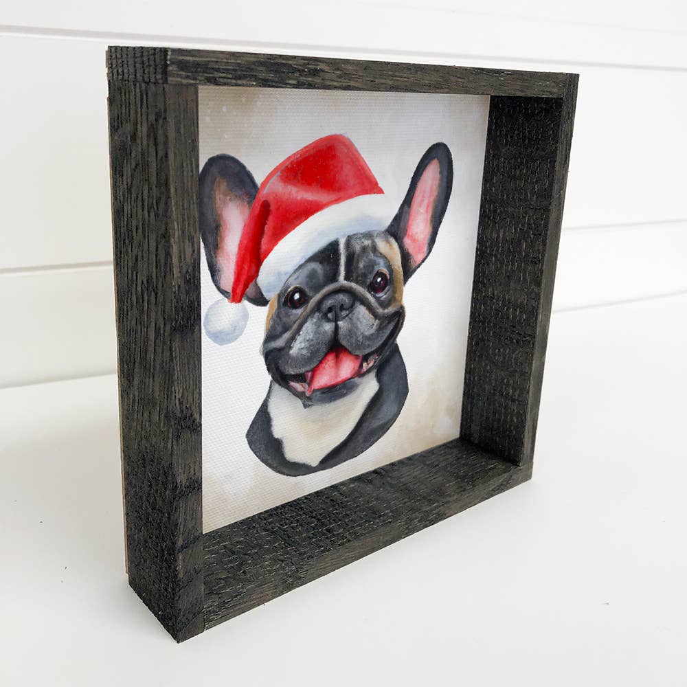 French Bulldog in Santa Hat Christmas Small Canvas Sign