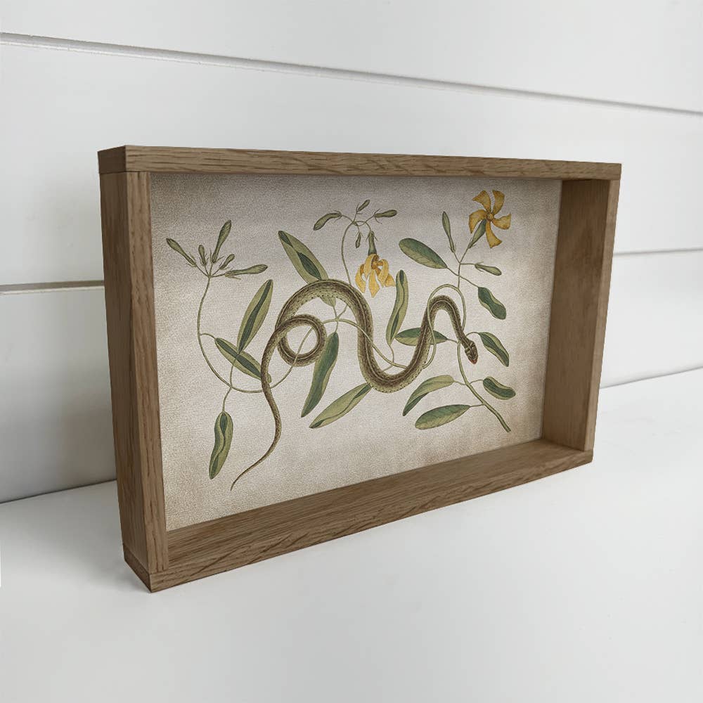 Snake & Yellow Flowers - Snake Canvas Art - Wood Framed Art