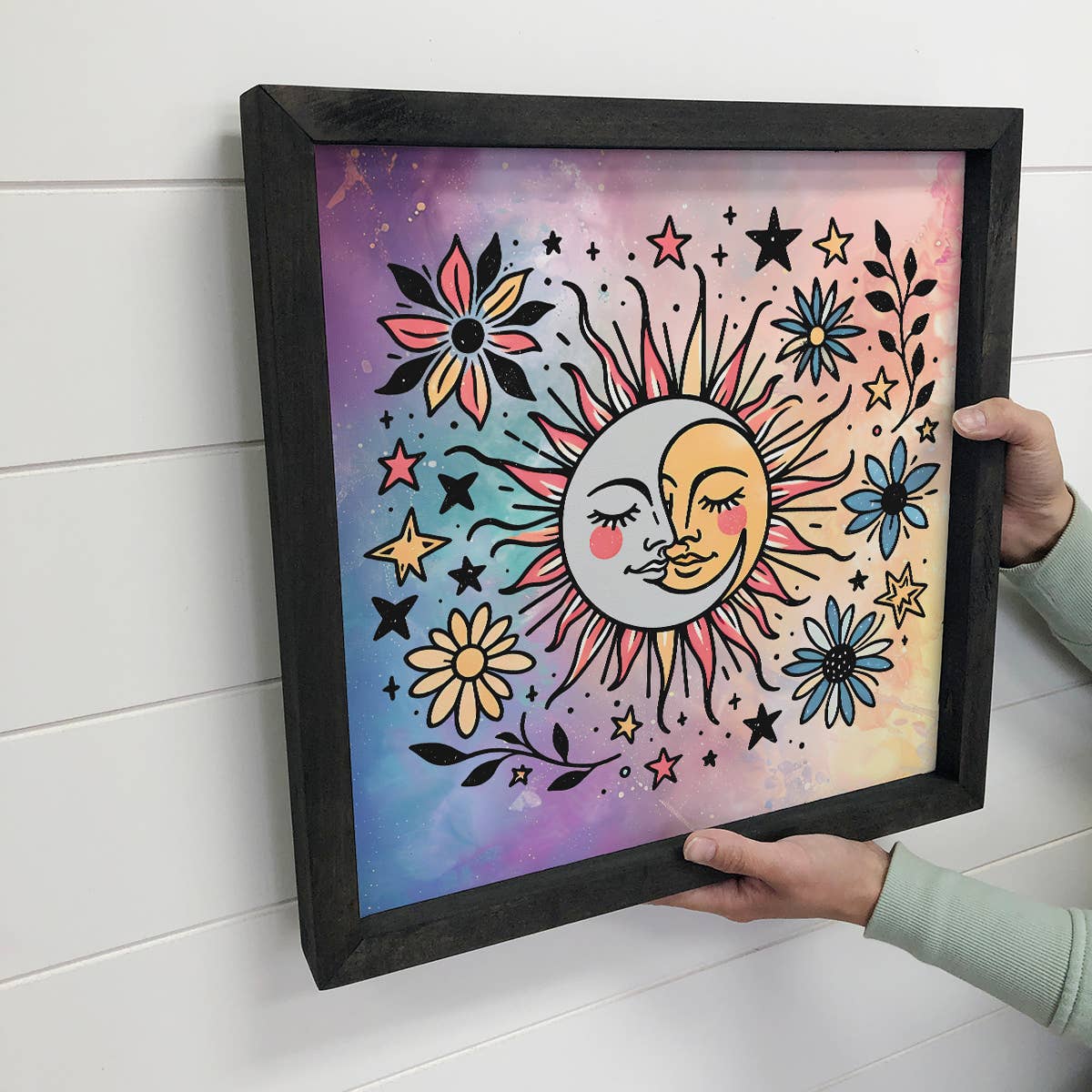 Celestial Sun and Moon - Sun Moon Canvas Art - Wood Framed