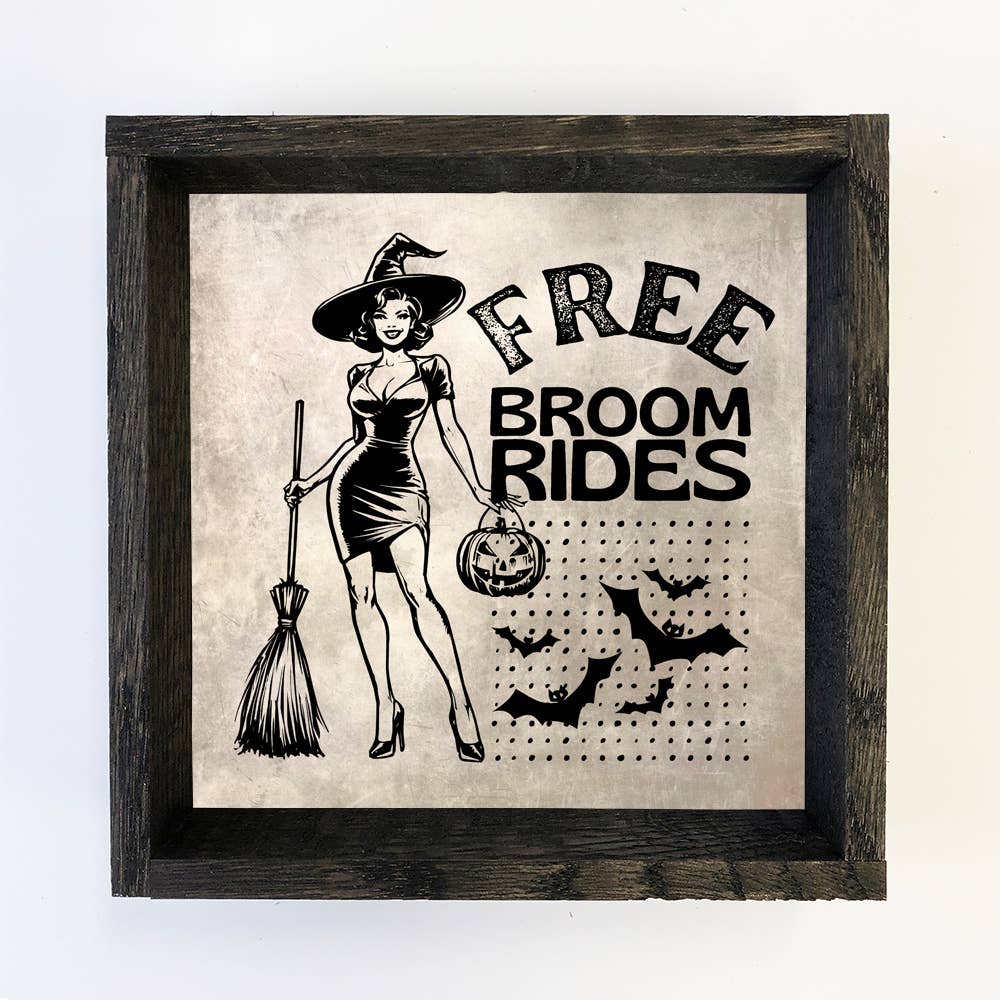 Free Broom Rides Witch - Halloween Canvas Art - Wood Framed