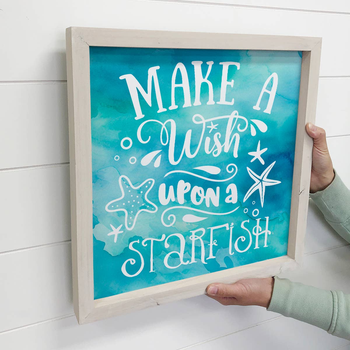 Make a Wish Upon a Starfish - Beach Canvas Art Wood Sign