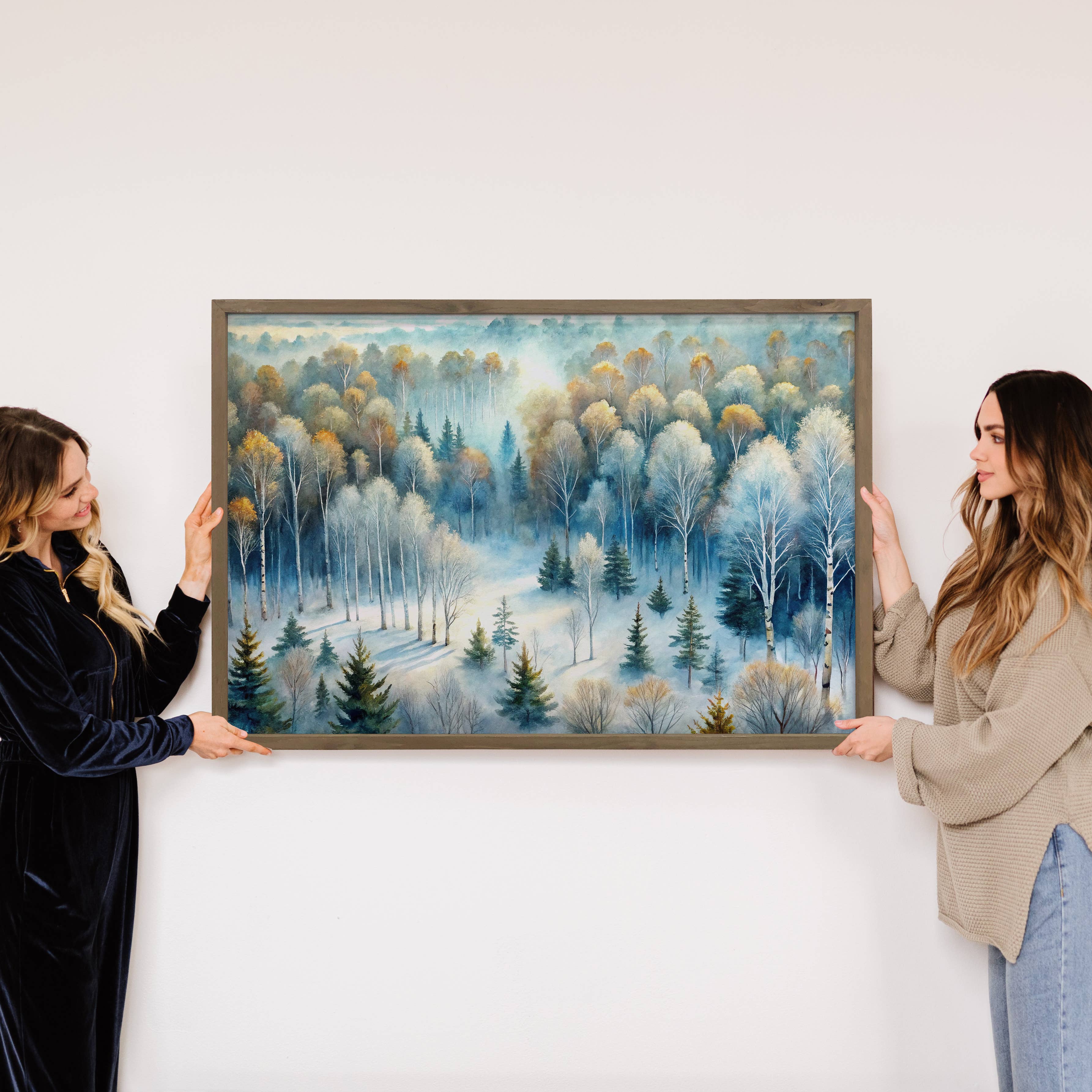 Winter Aerial Forest Painting - Winter Nature Canvas Art