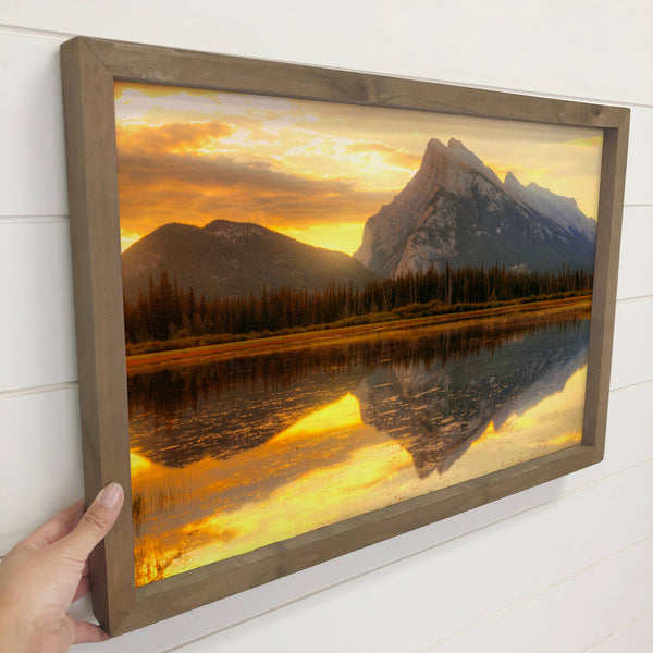 Vermillion Lake Banff Sunrise - Framed Nature Photograph