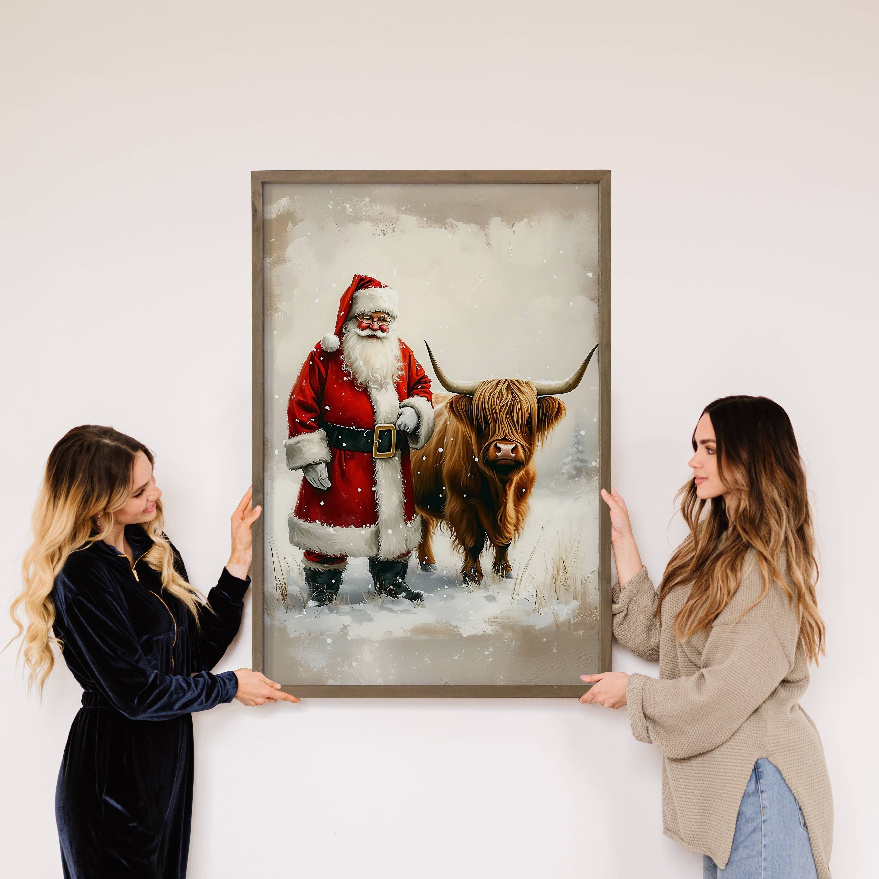 Santa Claus Highland Cow - Christmas Animal Canvas Art