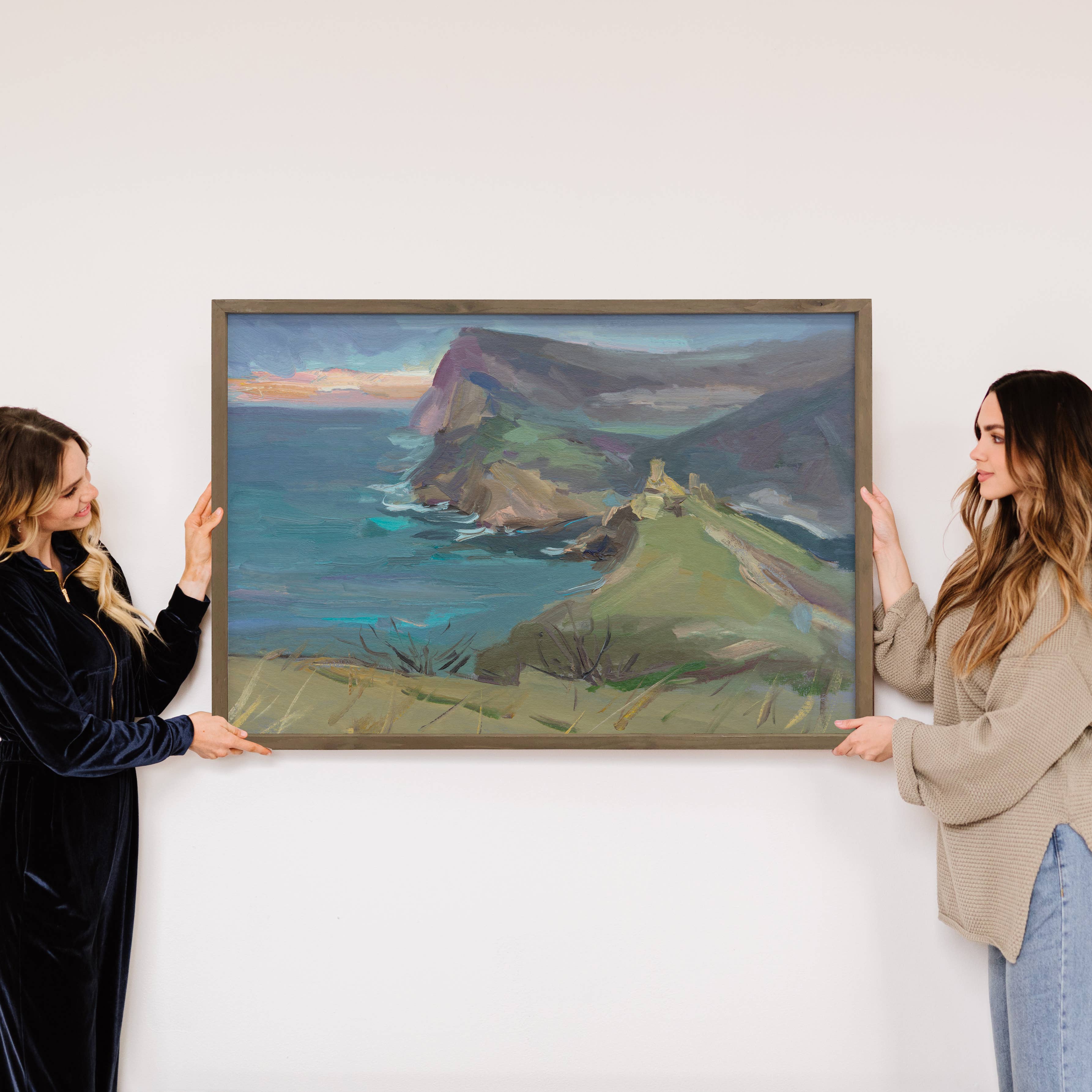 Sea Mountain Painting - Framed Nature Wall Art - Nature Art