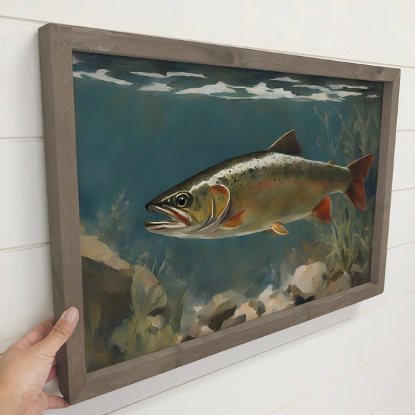 Trout Underwater Painting - Fish Canvas Art - Wood Framed