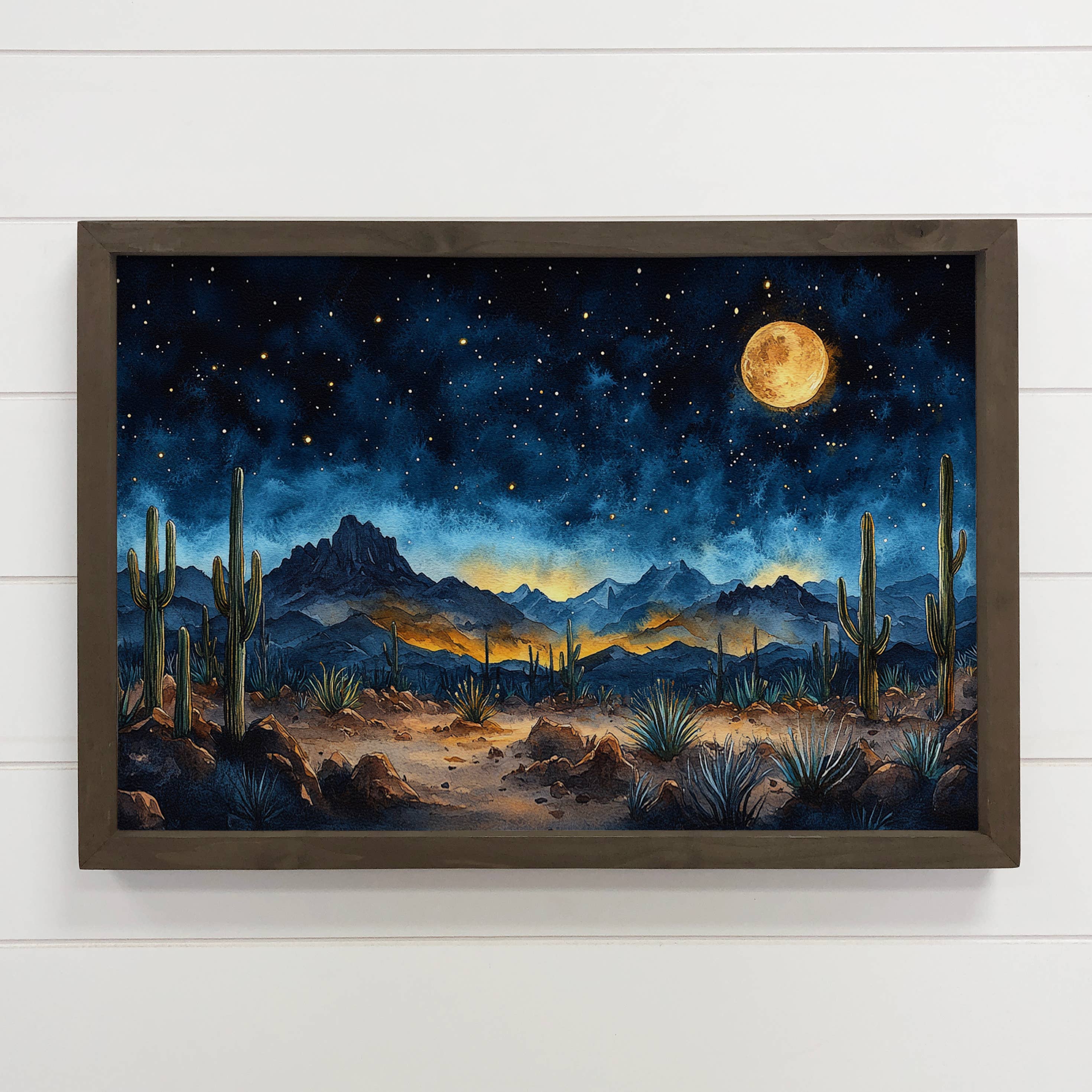 Dark Desert Night - Desert Landscape Canvas Art - Wood Frame