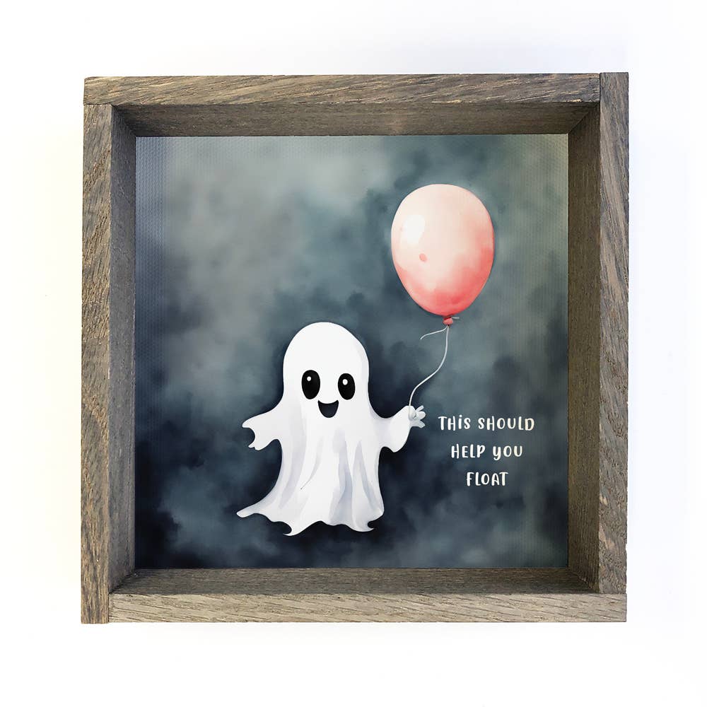Cute Ghost Holding a Balloon - Halloween Canvas Art - Framed