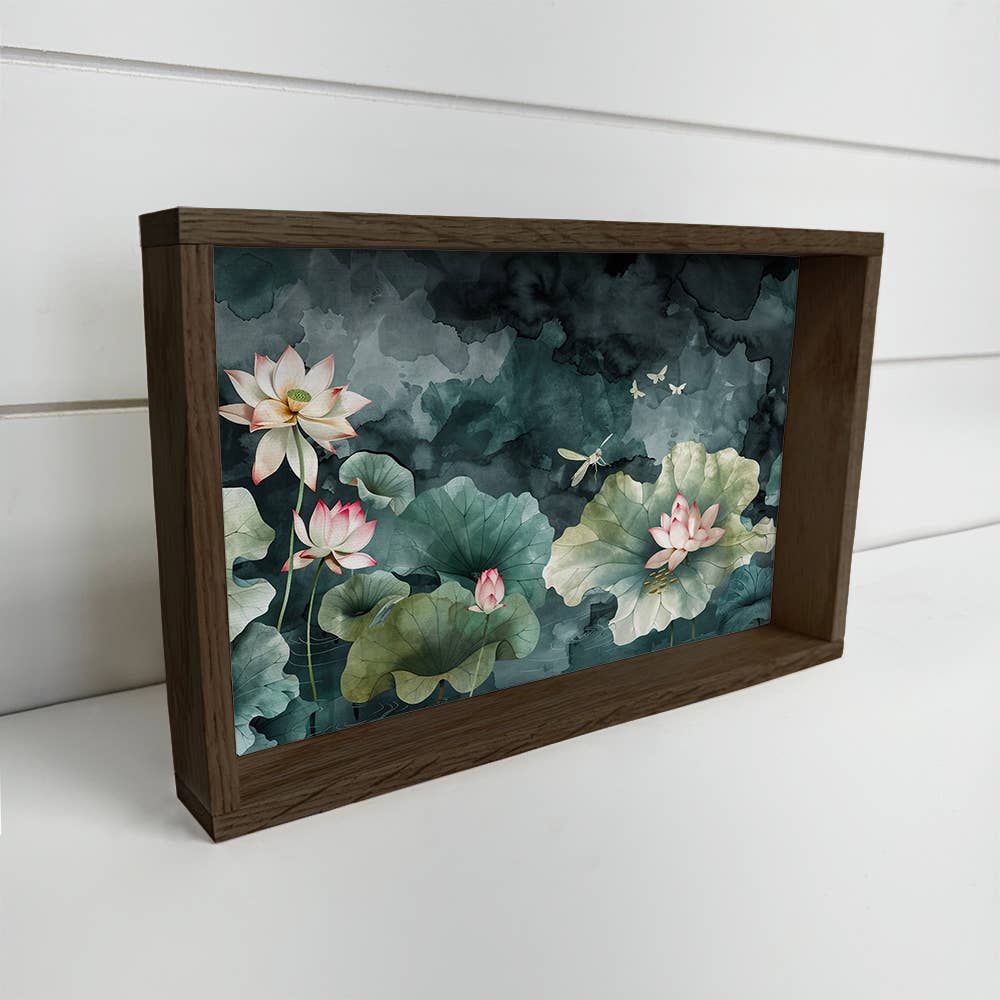 Lotus Watercolor - Flower Canvas Art - Wood Framed Wall Art