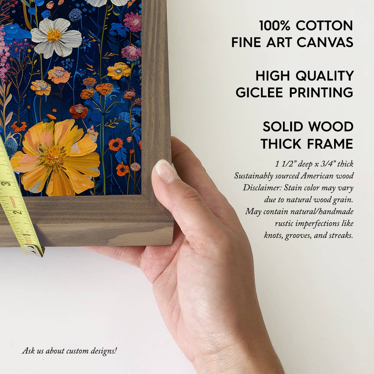 Blue Wildflowers - Cottage Wall Canvas Art - Wood Framed Art