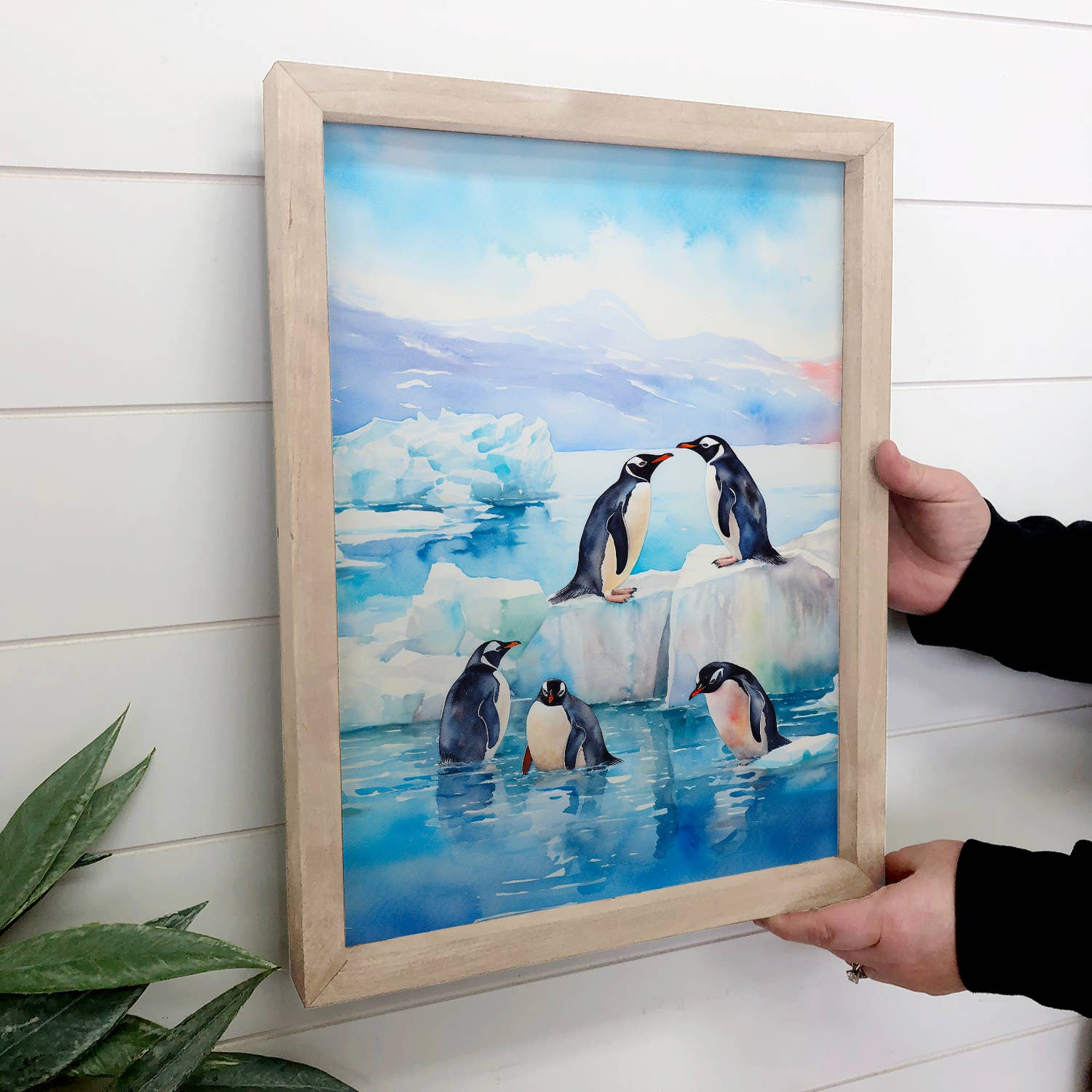 Penguins at Play - Winter Animal Canvas Art - Wood Framed