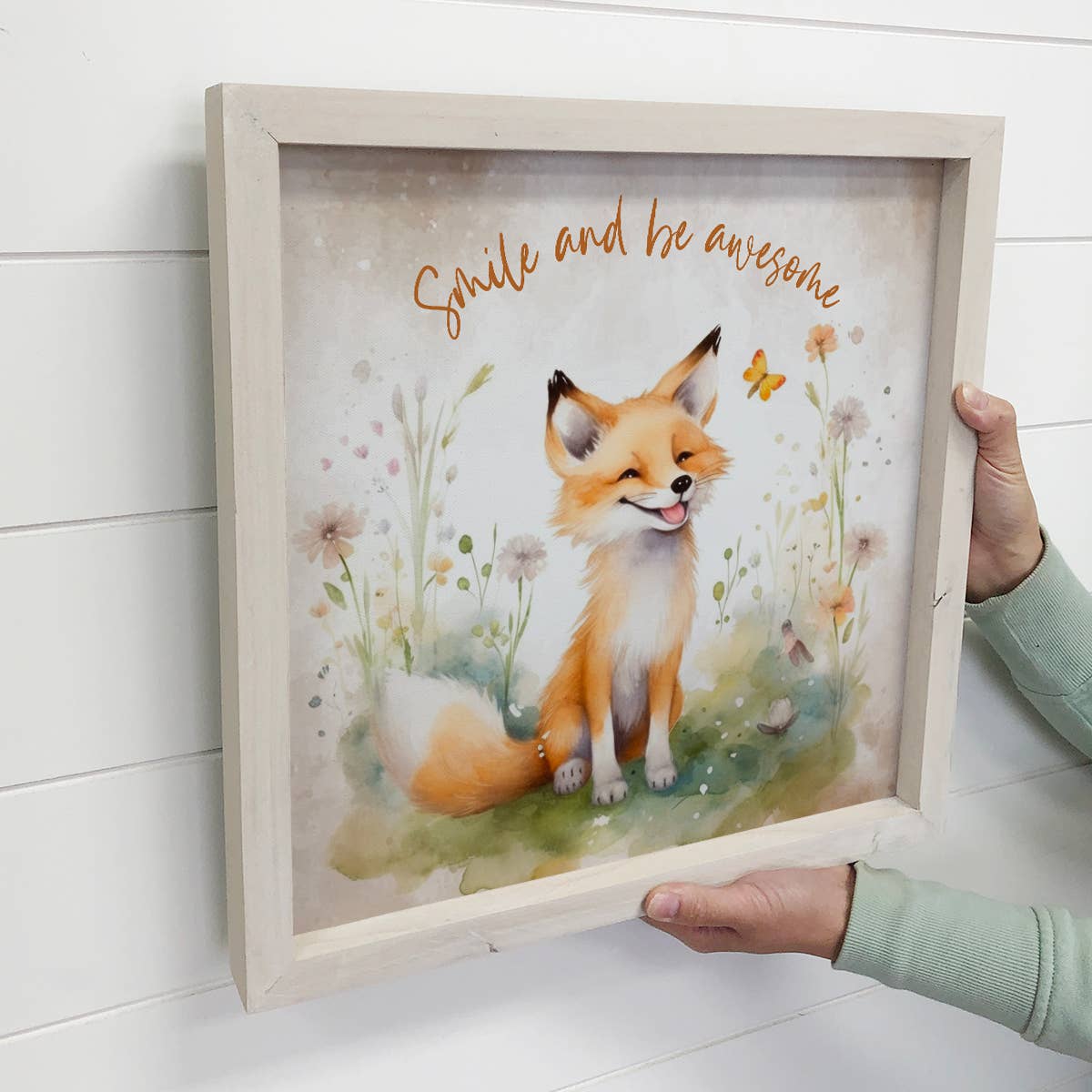 Smile and Be Awesome Fox - Cute Fox Canvas Art - Wood Framed
